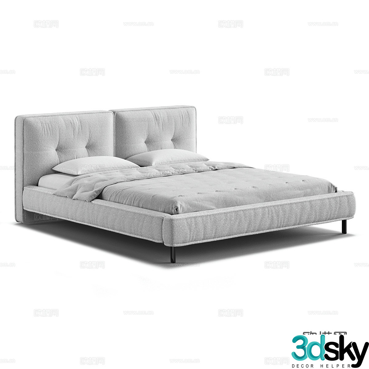 Modern simple double bed Double bed Simple bed Bed Bedroom bed Pillow Simple bed 3D model
