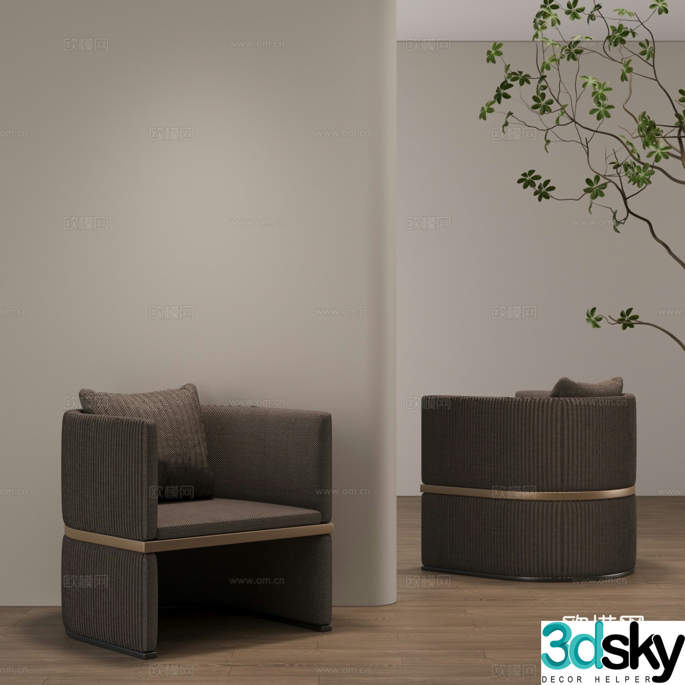 Modern single sofa fabric sofa light luxury single sofa 3D model