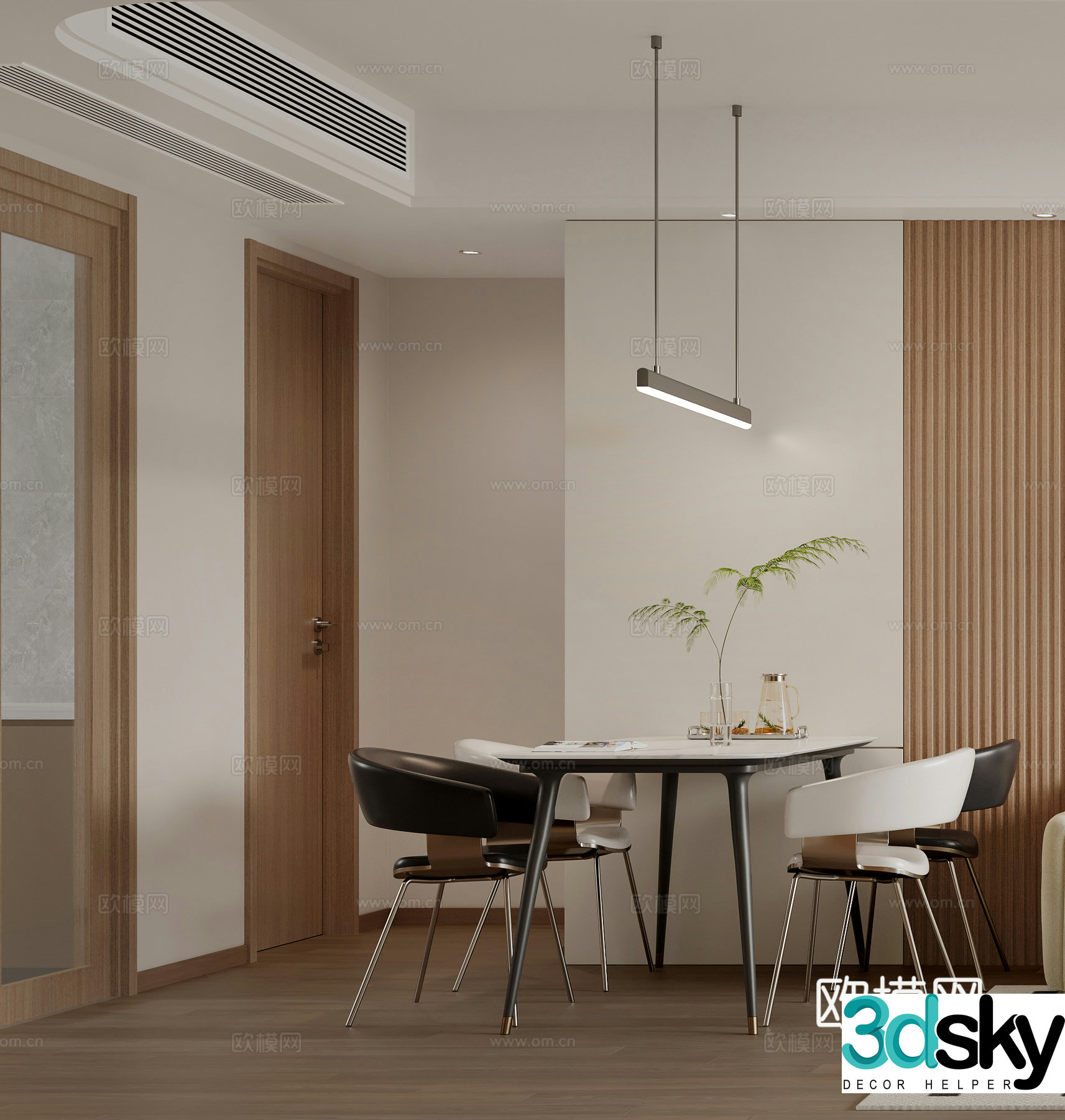 Modern restaurant Simple restaurant Modern living restaurant Chandelier Log style G6413d model