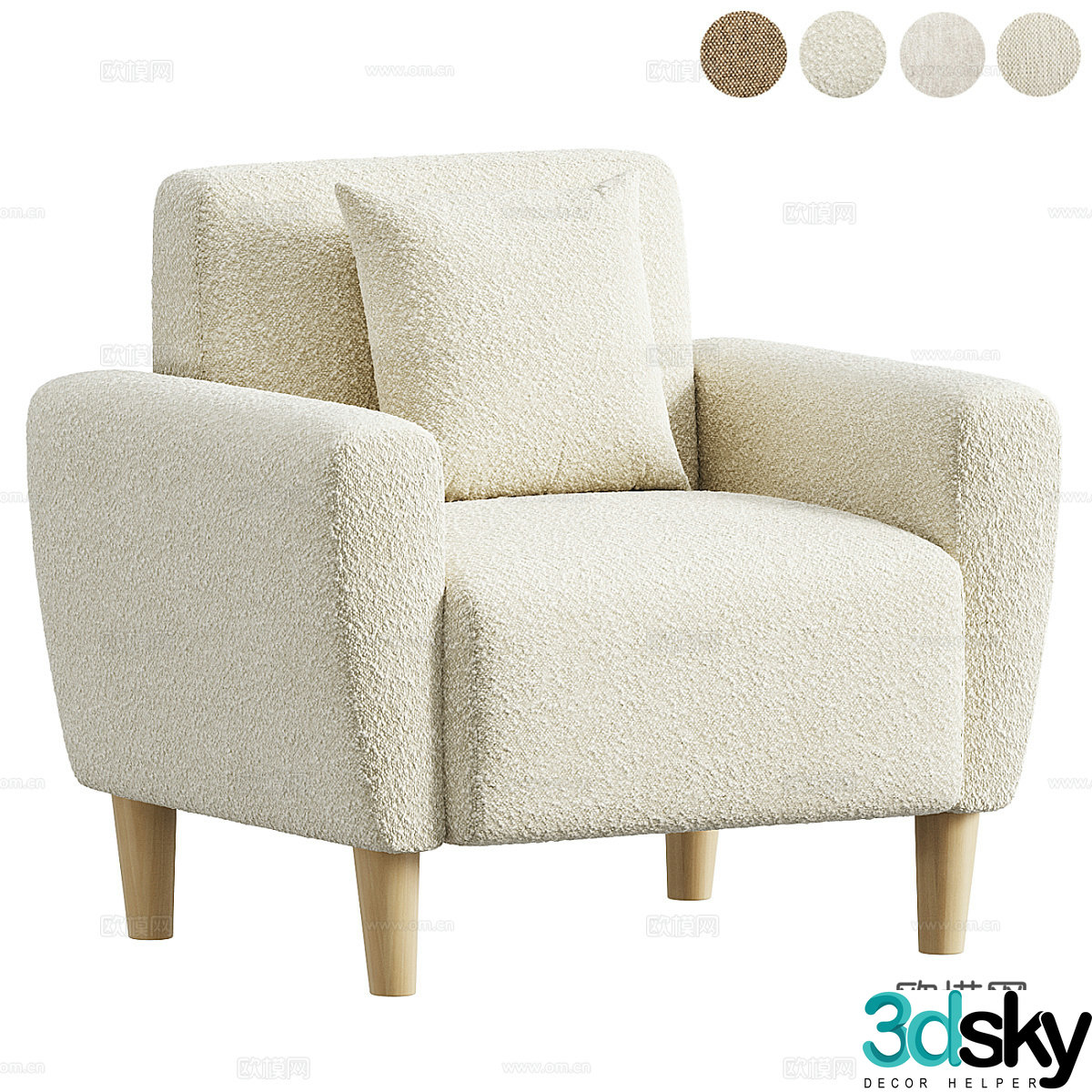 Modern cream style fabric lounge chair 3d model