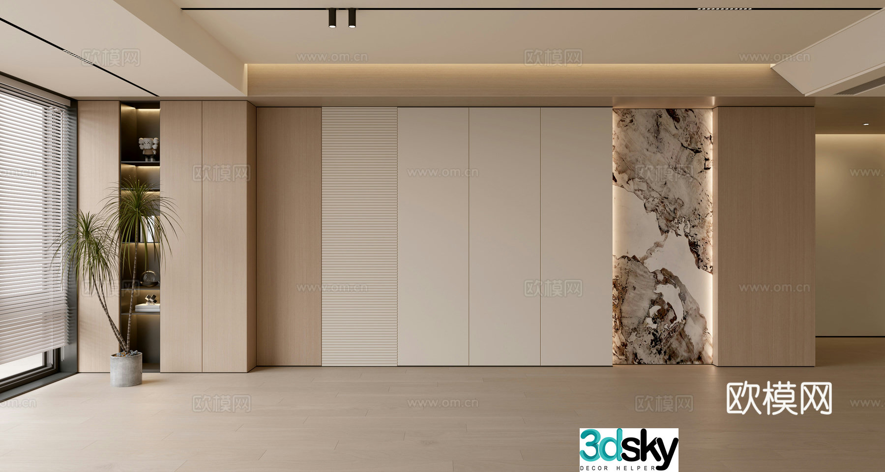 Modern simple sofa background wall modern ornament balcony cabinet living room cabinet wood veneer background wall 3d model