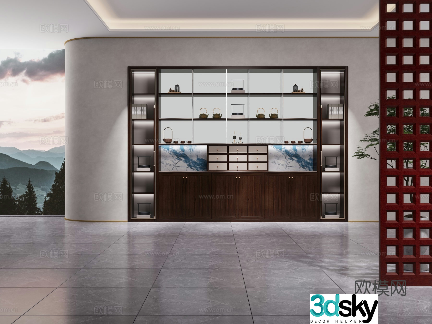 New Chinese-style tea cabinet decoration cabinet storage cabinet display cabinet tea room 3D model