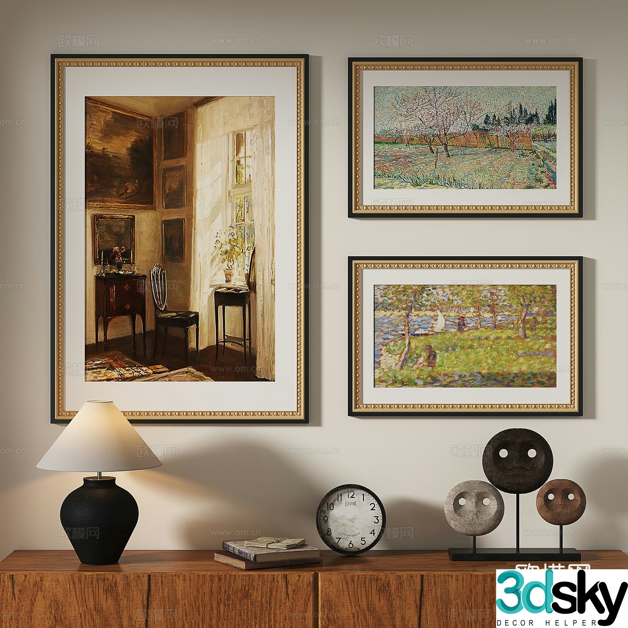French retro light luxury simple medieval abstract nordic decorative painting 3d model
