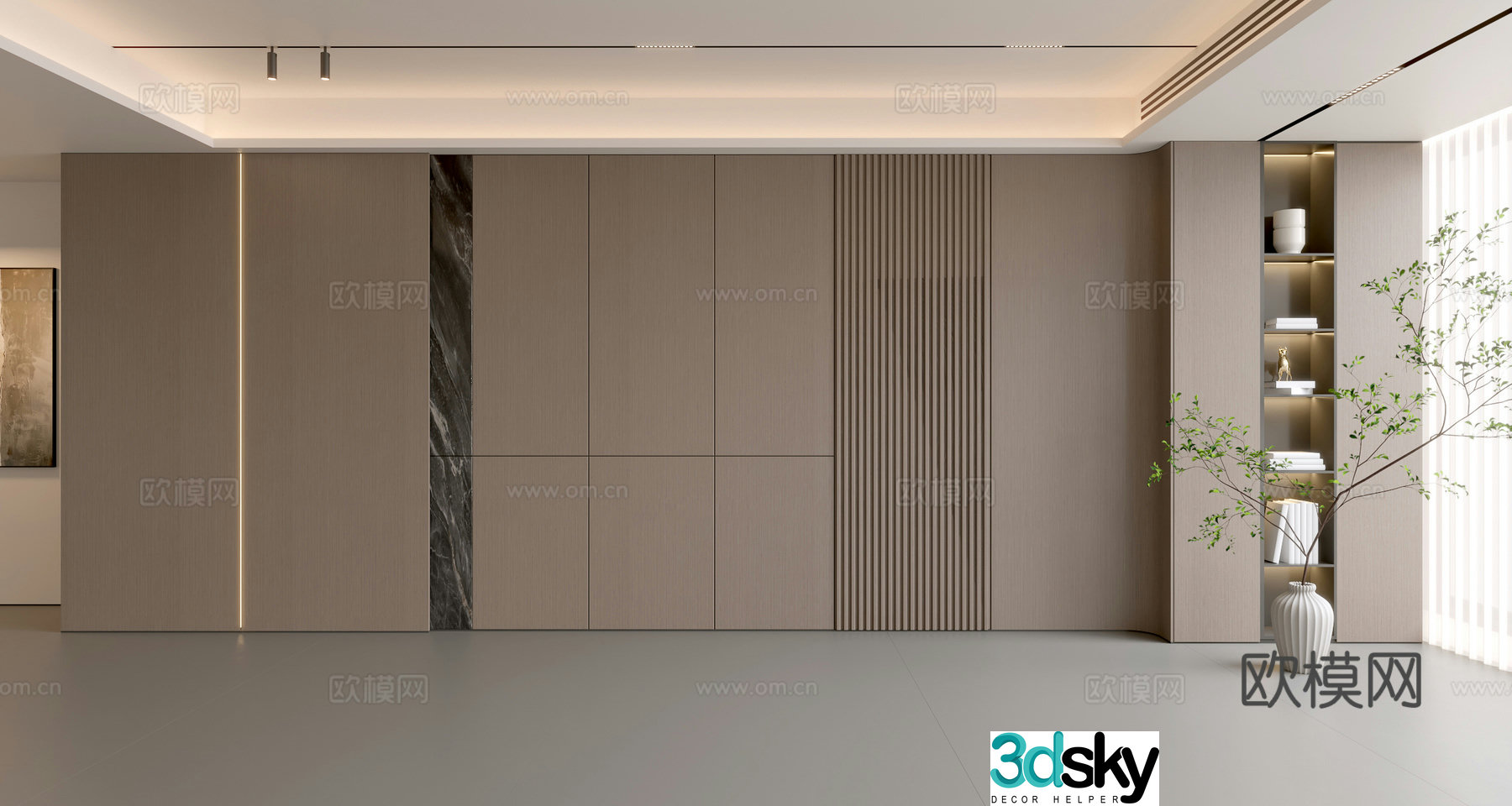 Modern simple sofa background wall modern ornament balcony cabinet living room cabinet wood veneer background wall 3d model