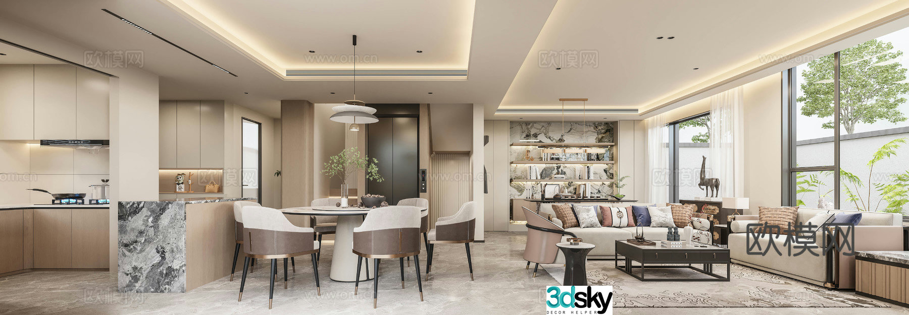 New Chinese style living and dining room 3D model