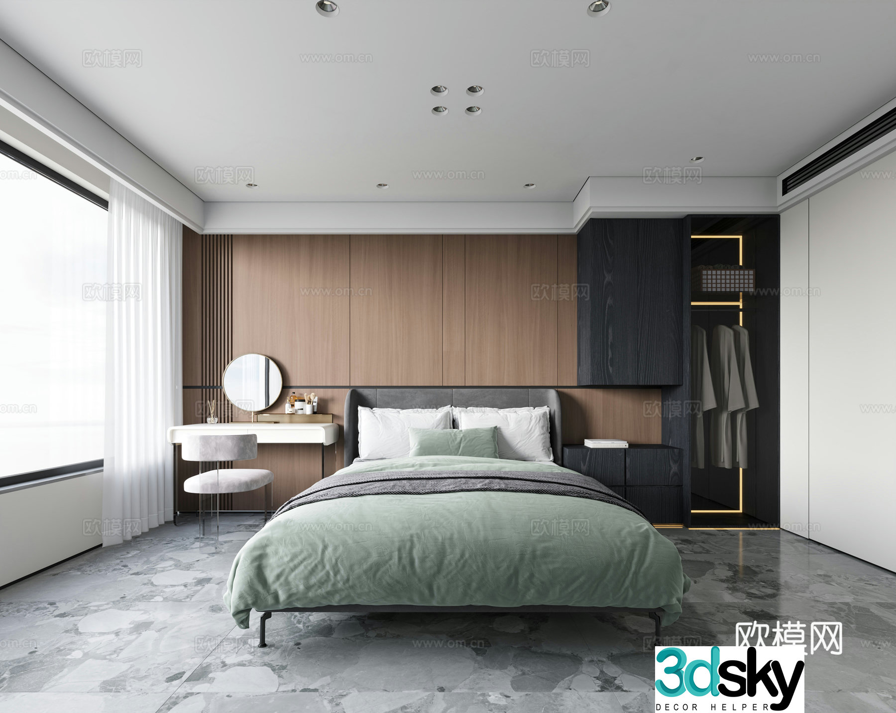Modern bedroom bedroom without owner lights modern bedroom background wall modern integrated wardrobe bedside table 3d model