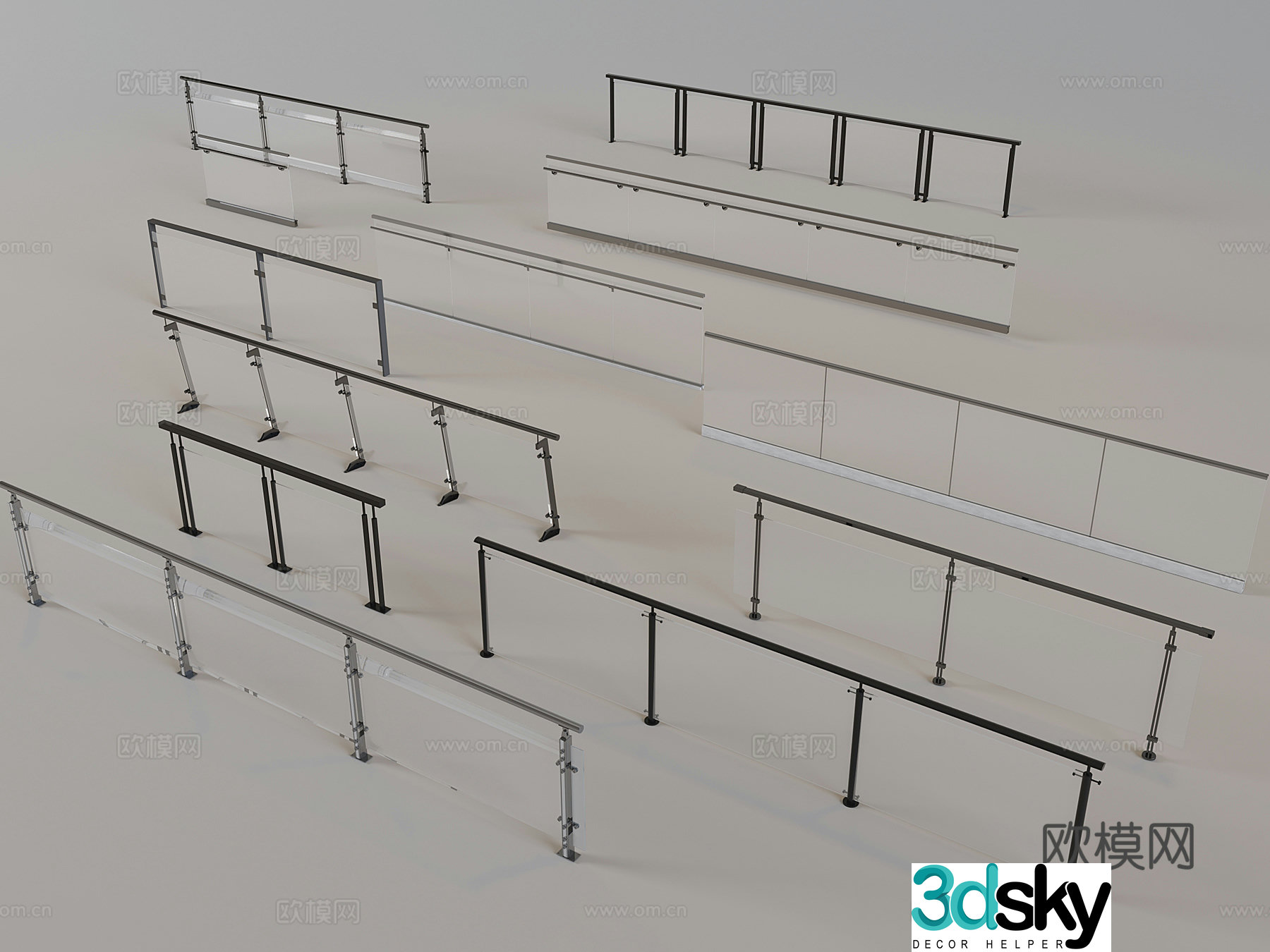 Glass fence guardrail Stairs glass railing guardrail 3d model