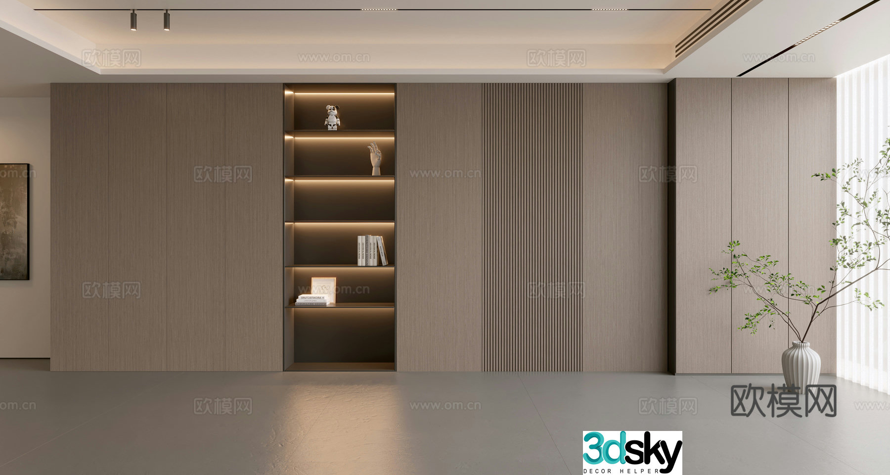 Modern simple sofa background wall modern ornament balcony cabinet living room cabinet wood veneer background wall 3d model