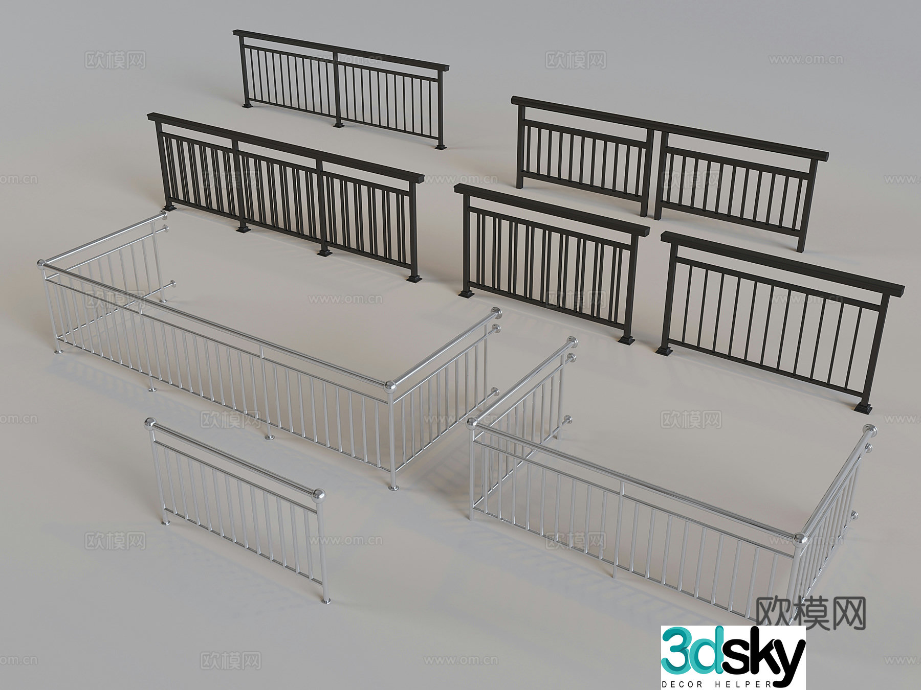 Stainless steel fence guardrail iron stair railing guardrail 3d model