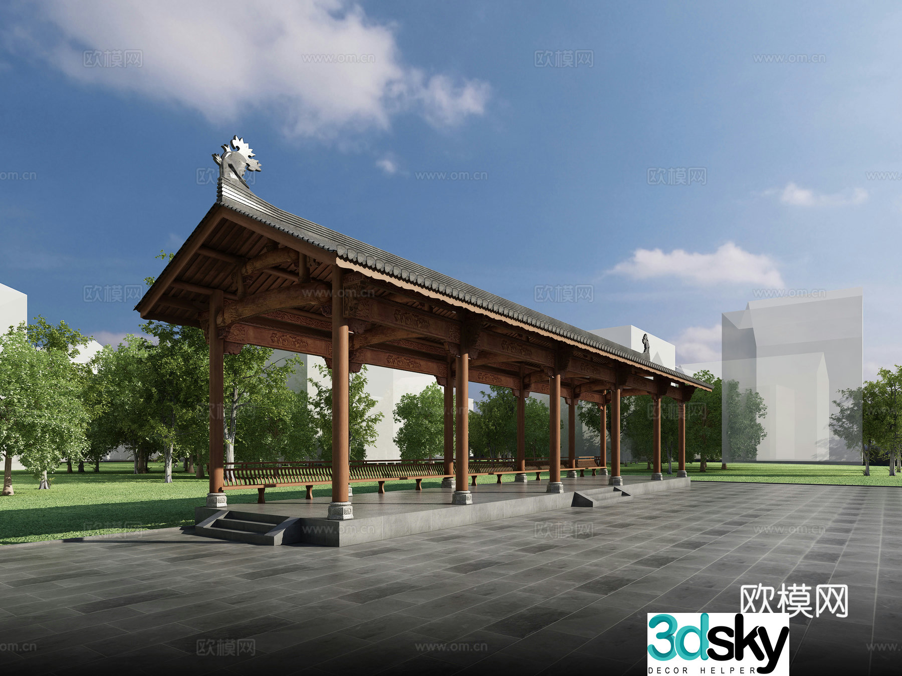 Chinese style gallery 3D model
