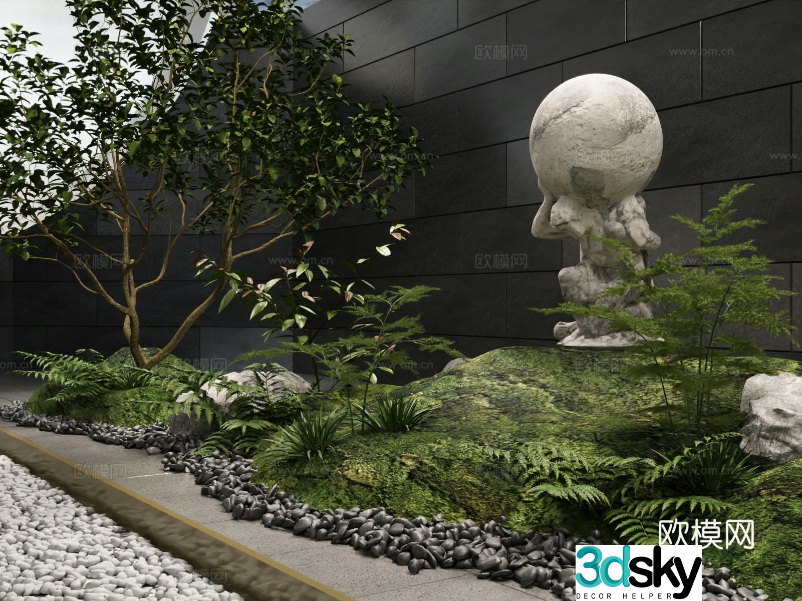 Modern interior landscape green plant landscaping small scenery sketch basement 3d model