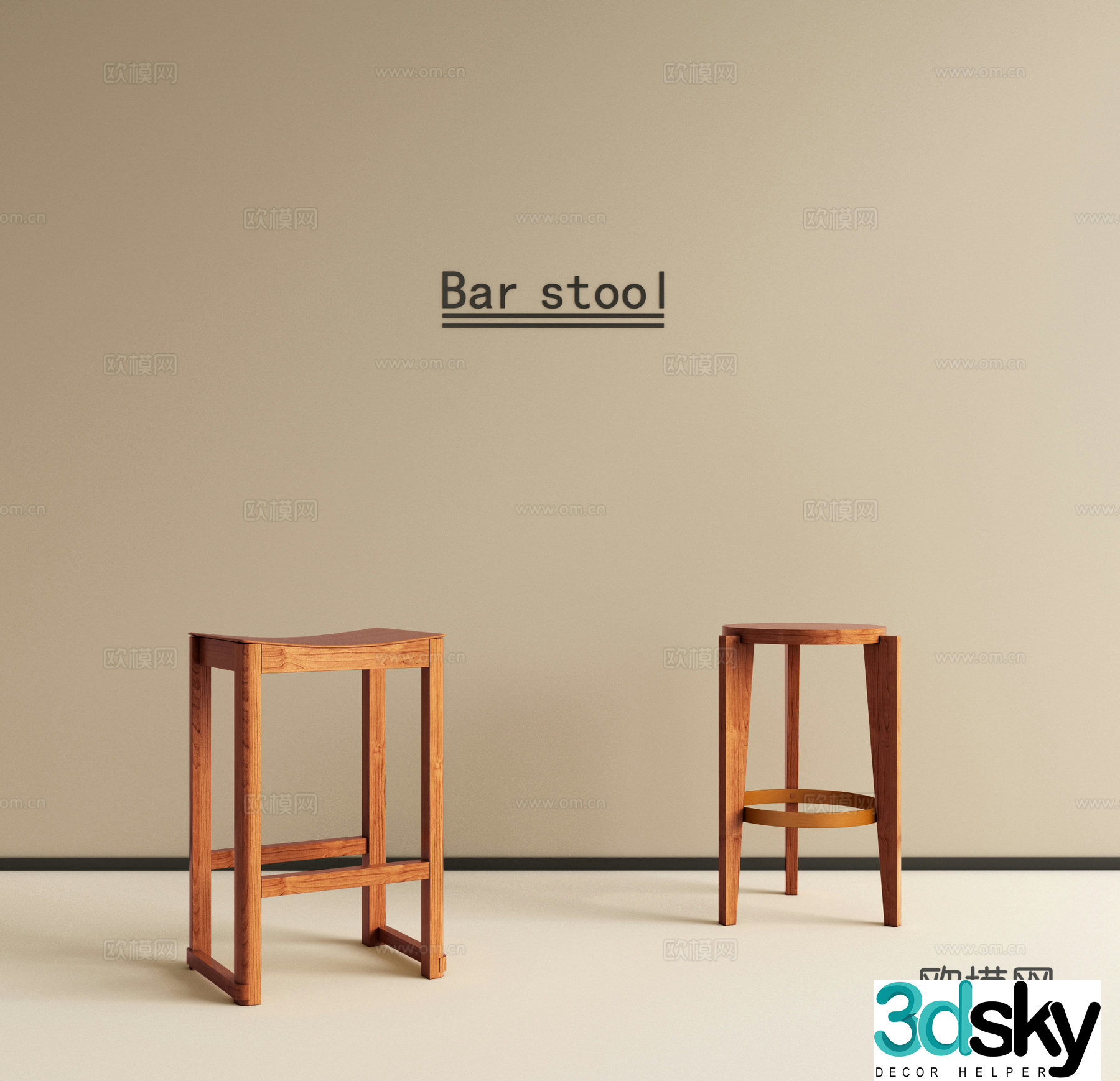 Nordic solid wood bar stool bar chair bar stool restaurant bar stool stool stool 3d model