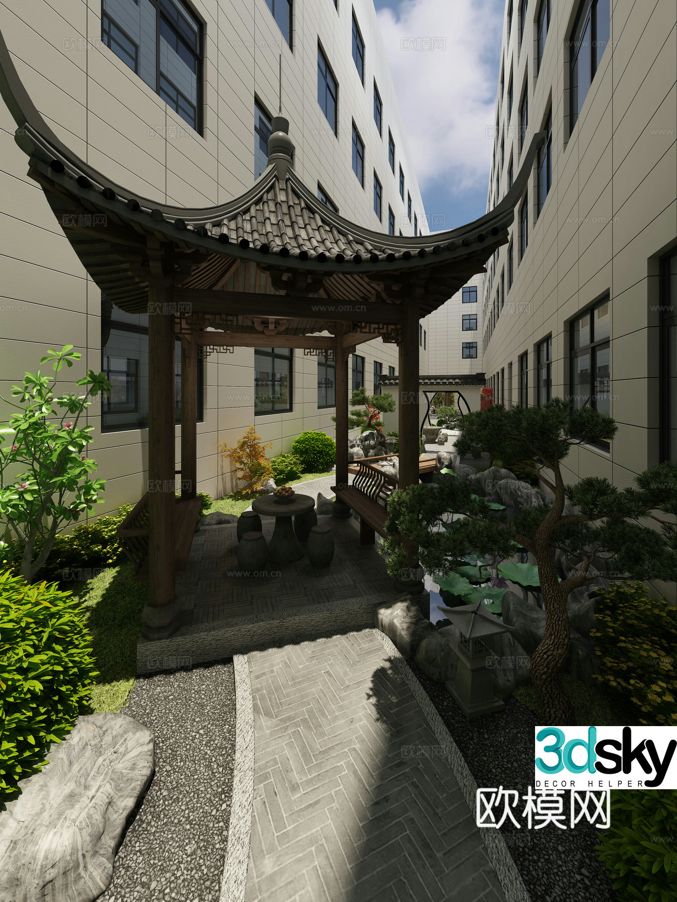 Chinese atrium landscape 3d model