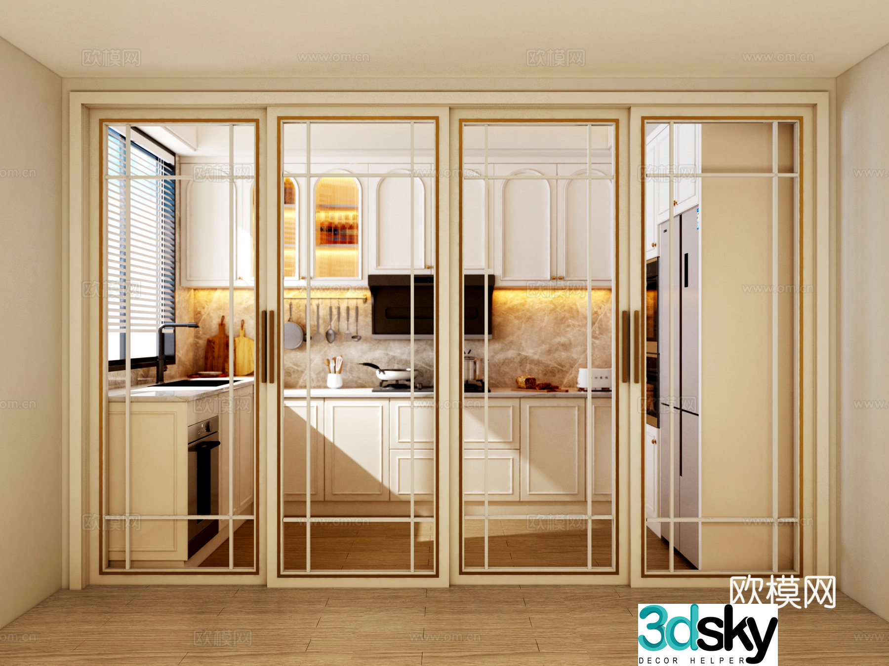 French sliding door modern sliding door French cabinet 3d model