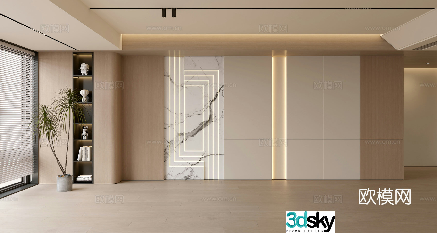 Modern simple sofa background wall modern ornament balcony cabinet living room cabinet wood veneer background wall 3d model