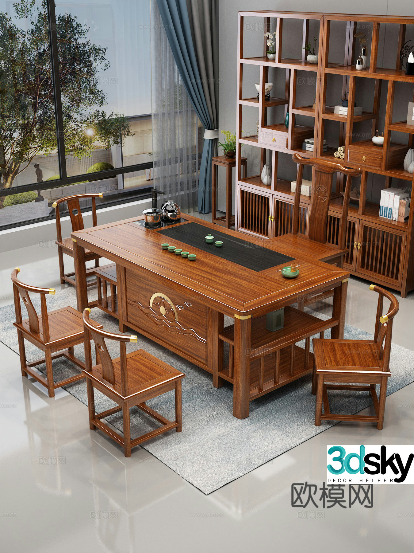 Tea table and chair combination 3D model