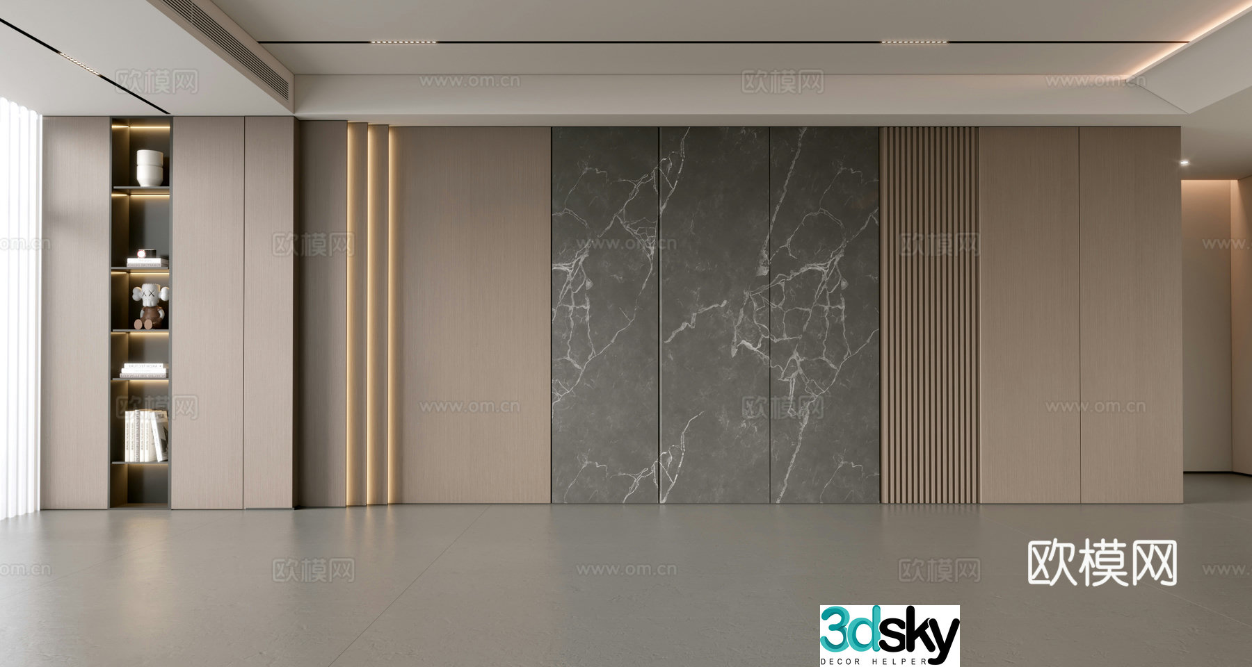 Modern simple sofa background wall modern ornament balcony cabinet living room cabinet wood veneer background wall 3d model