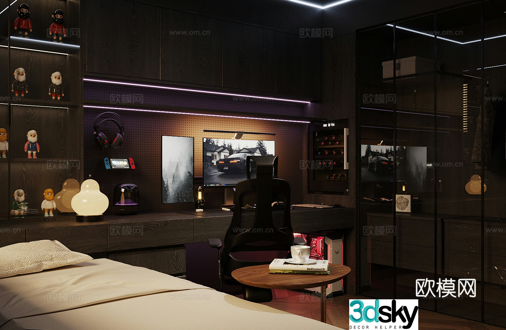 Modern e-sports room Home Digital product portfolio Desktop computer tablet Mouse and keyboard 3D model