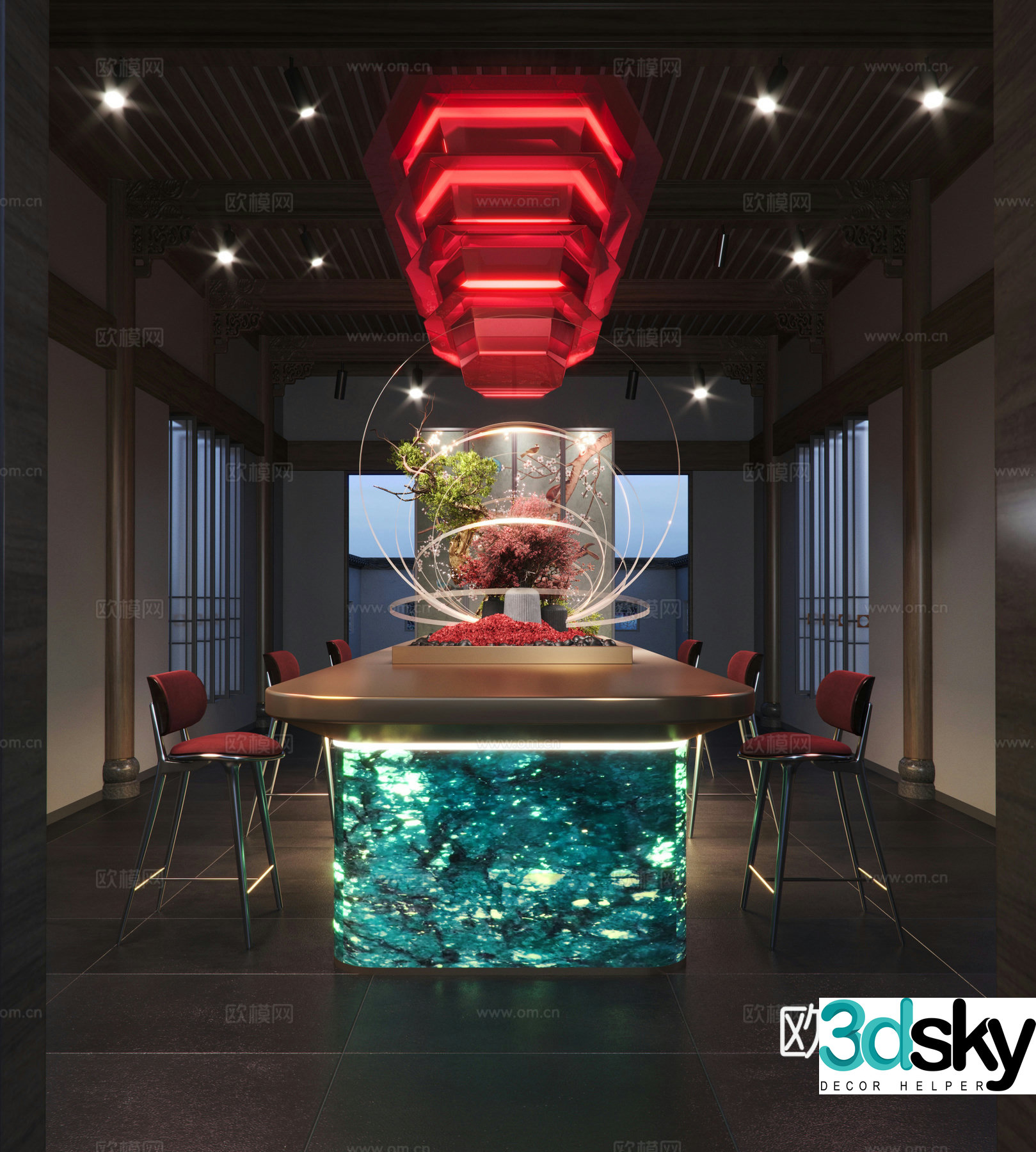 New Chinese style club lobby 3D model