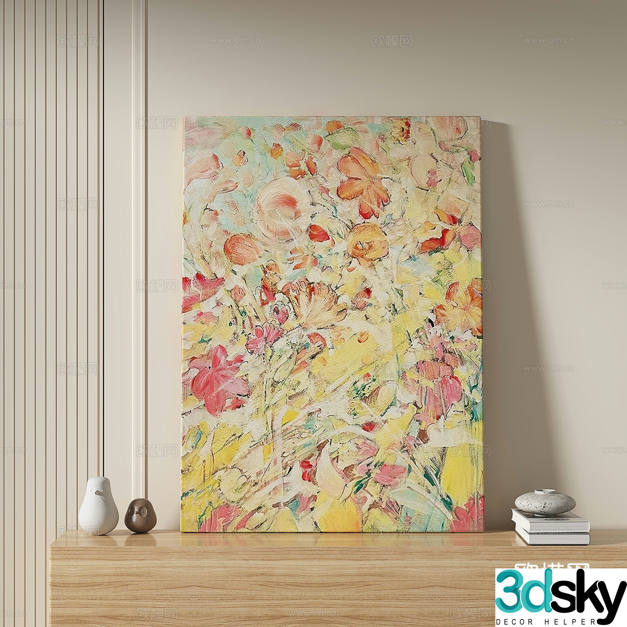 Modern light luxury cream retro simple decorative painting 3d model