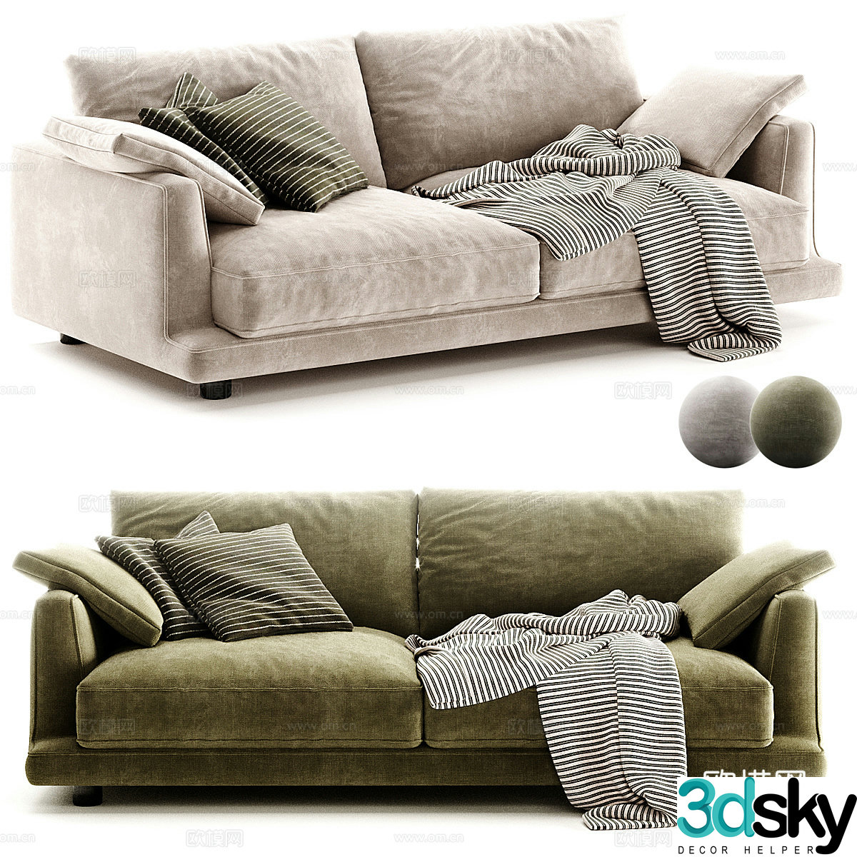Modern Italian light luxury fabric double casual sofa 3D model