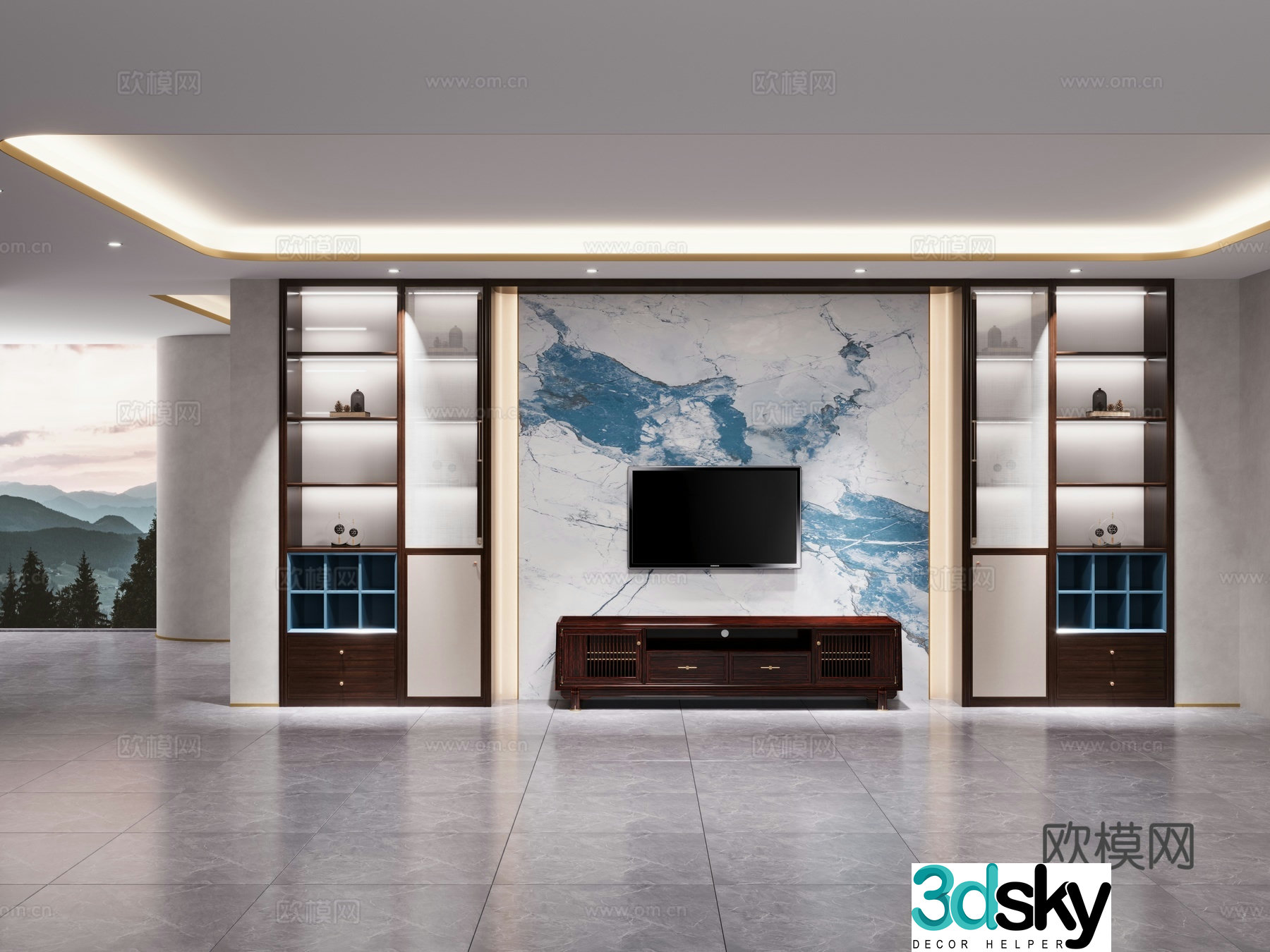 New Chinese TV Cabinet TV Background Wall Floor-standing TV Cabinet 3D Model