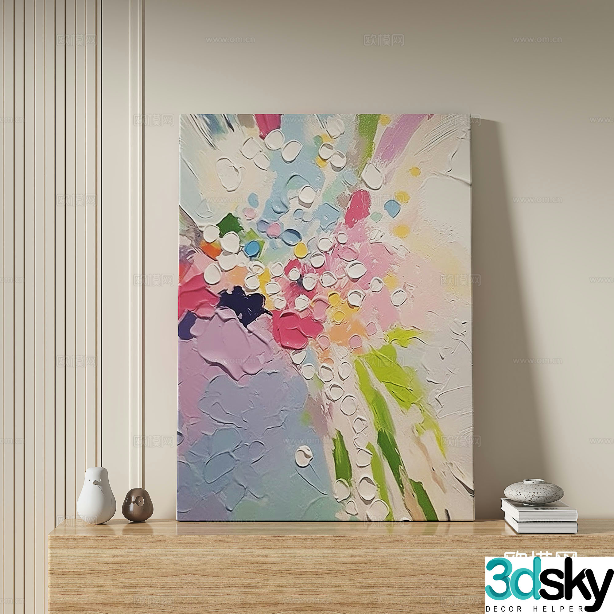 Modern light luxury cream retro simple decorative painting 3d model