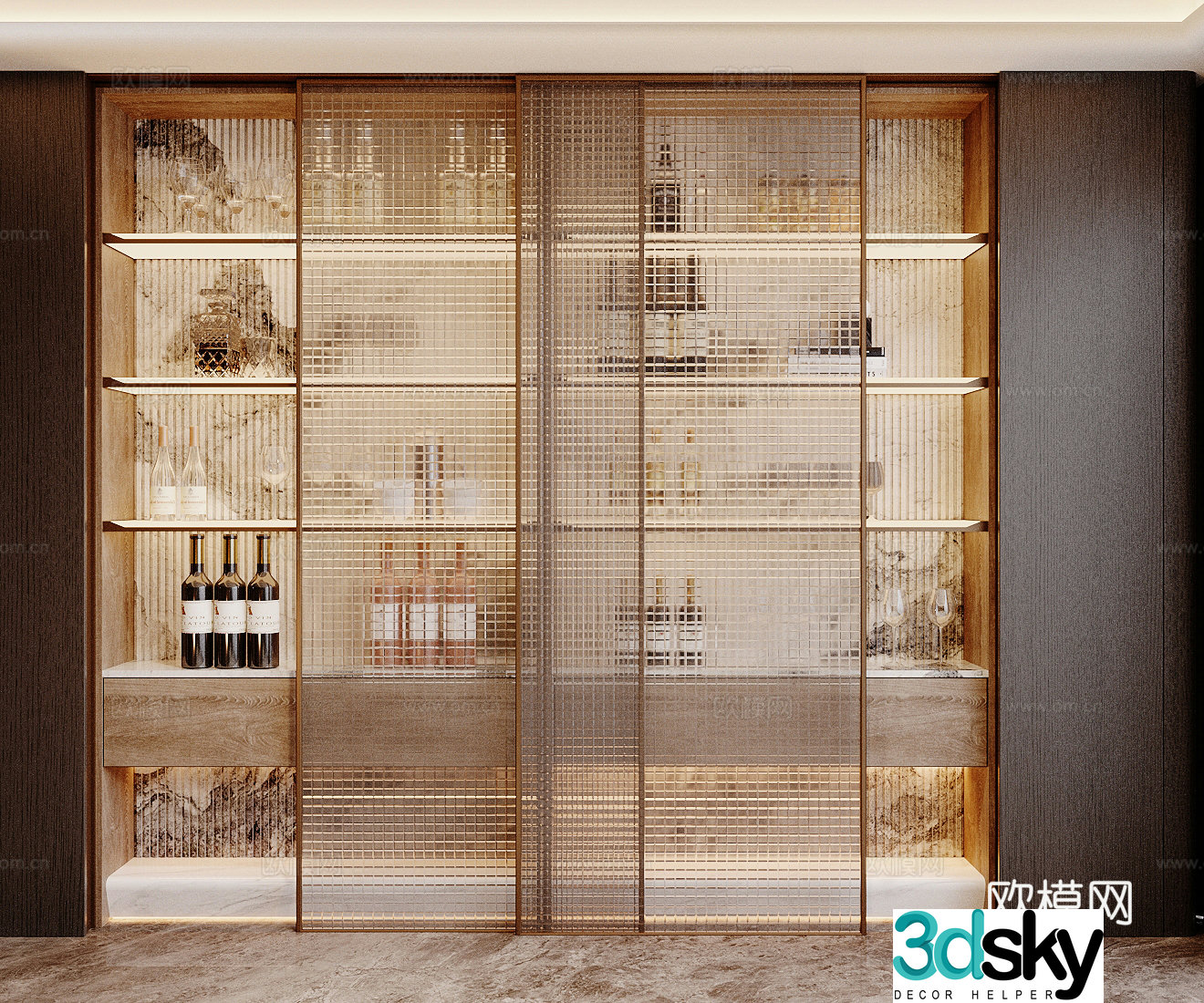 Modern Italian storage cabinet glass storage cabinet glass wine cabinet Italian decorative cabinet living room decorative cabinet 3D model