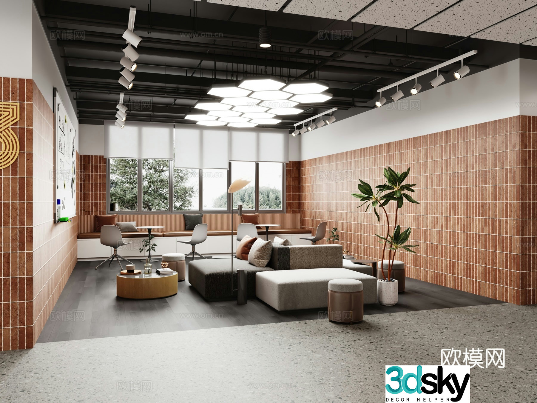 Modern office lounge area 3d model
