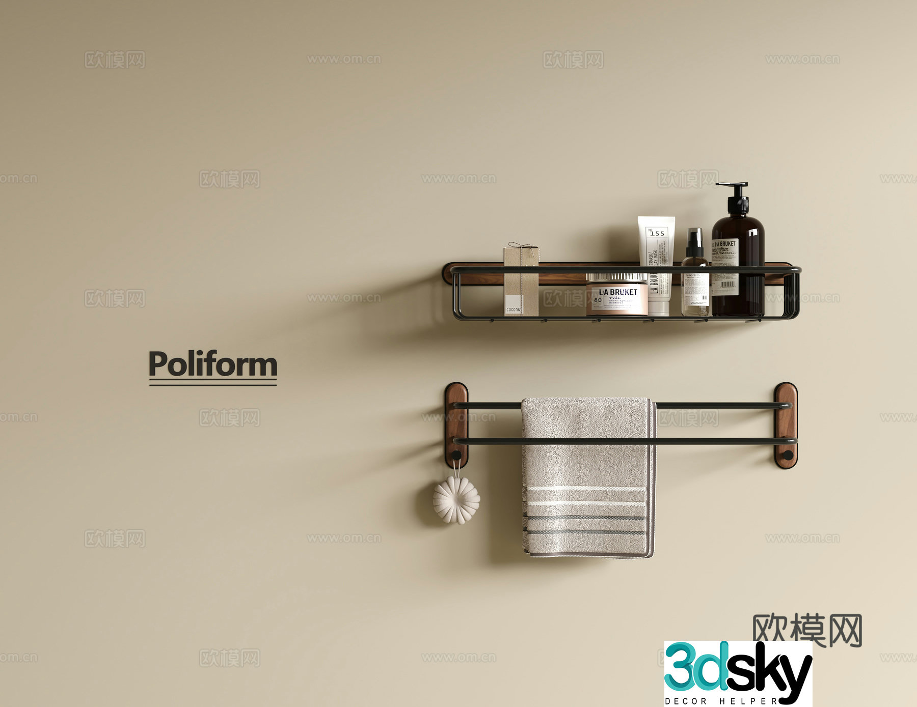 Modern medieval towel rack bathroom storage rack 3d model
