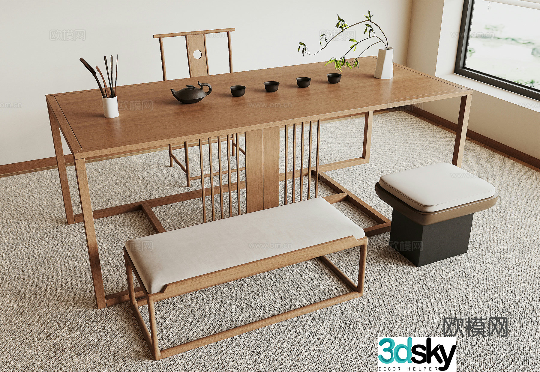 New Chinese tea table and chair 3D model