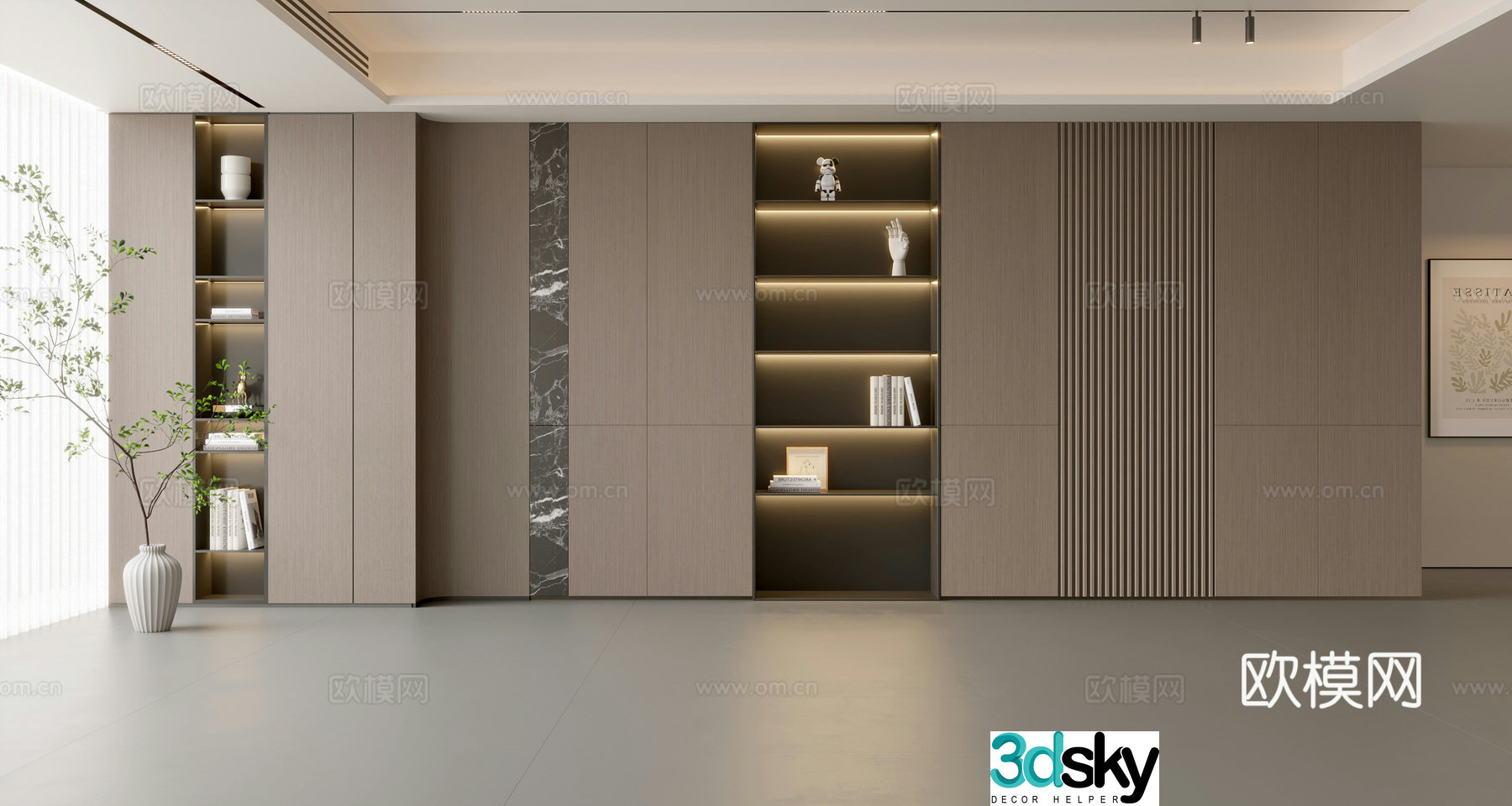 Modern simple sofa background wall modern ornament balcony cabinet living room cabinet wood veneer background wall 3d model