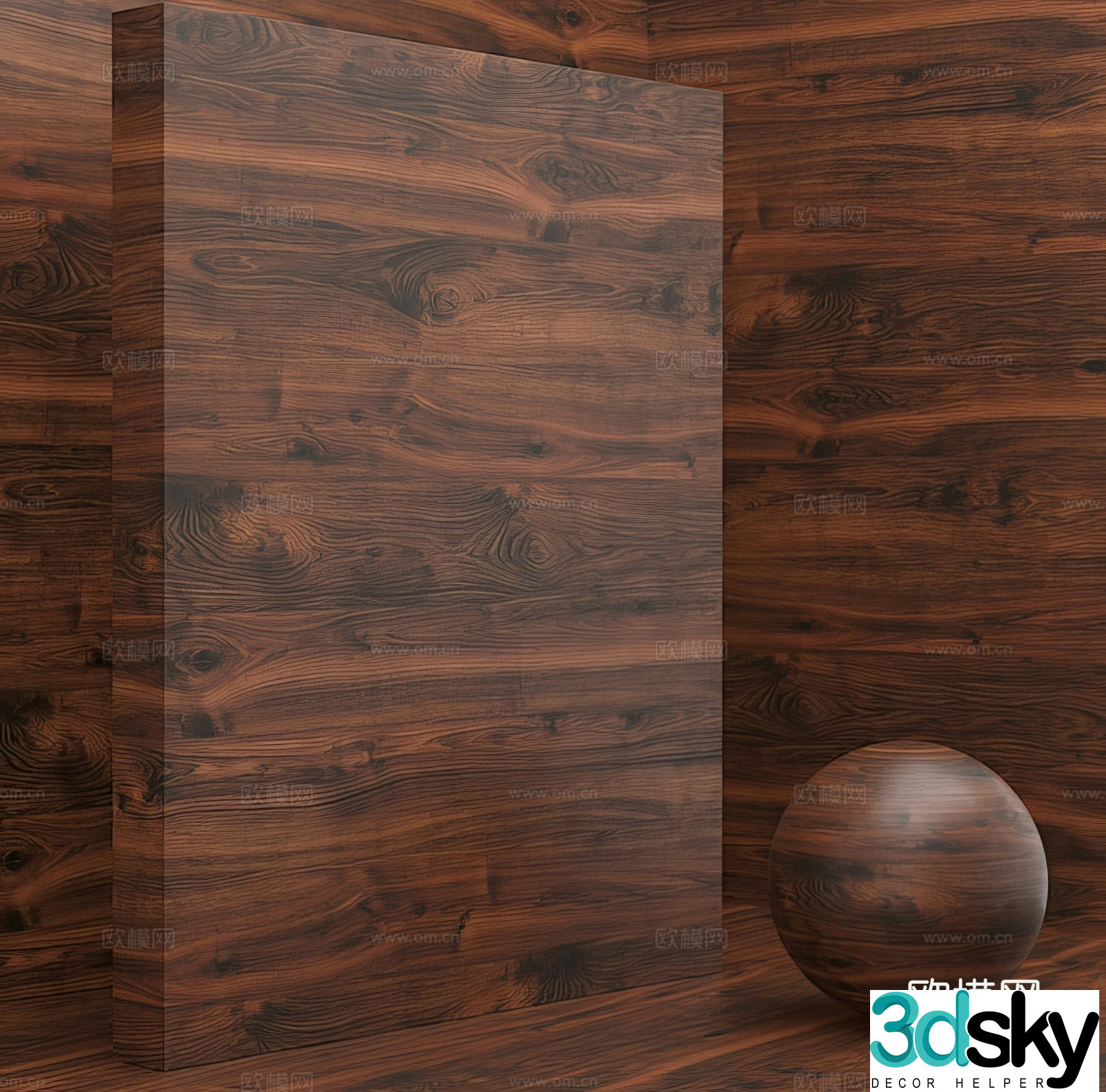 Middle-aged wall panel wood grain board 3d model