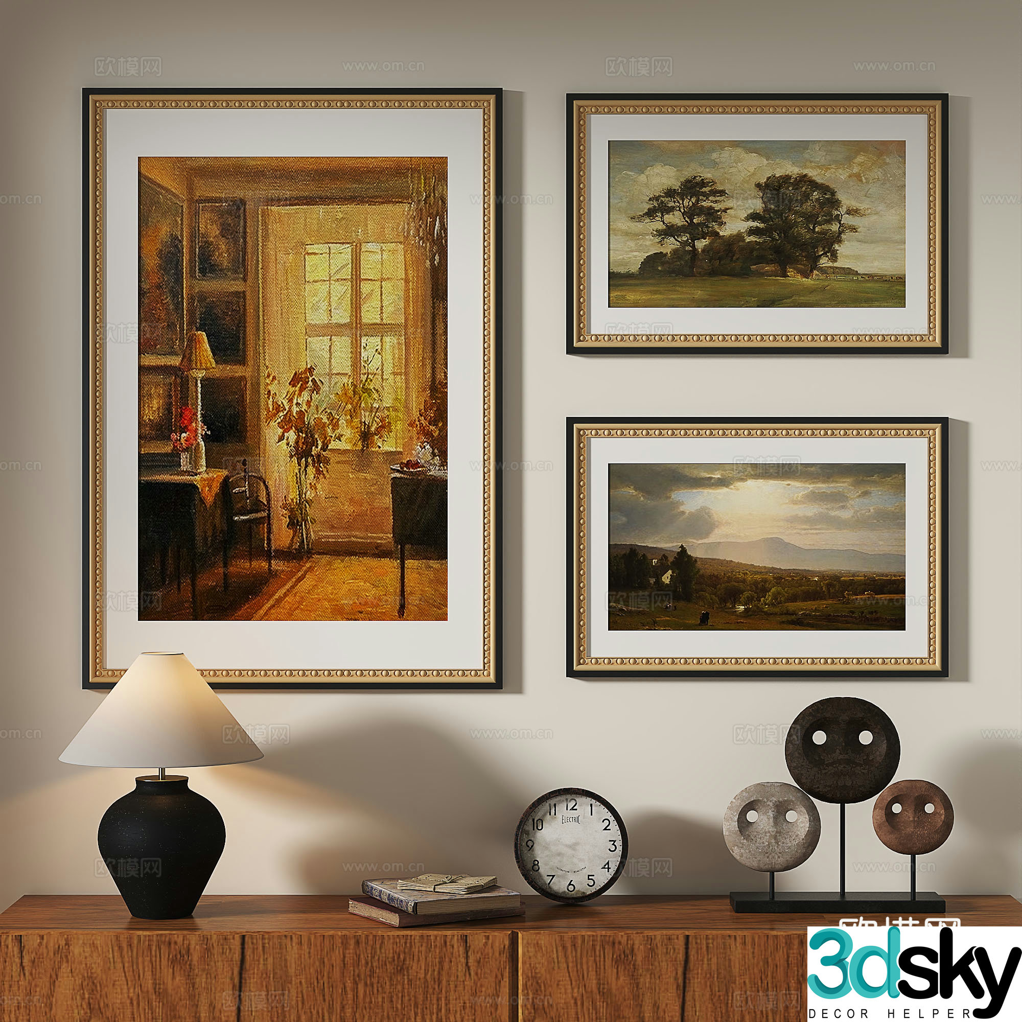 French retro light luxury simple medieval abstract nordic decorative painting 3d model