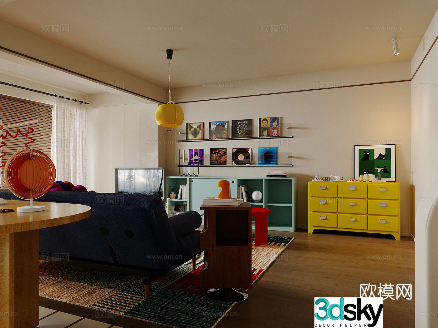 Modern home living room Bauhaus living room Memphis living room Retro style living room Dopamine living room 3d model