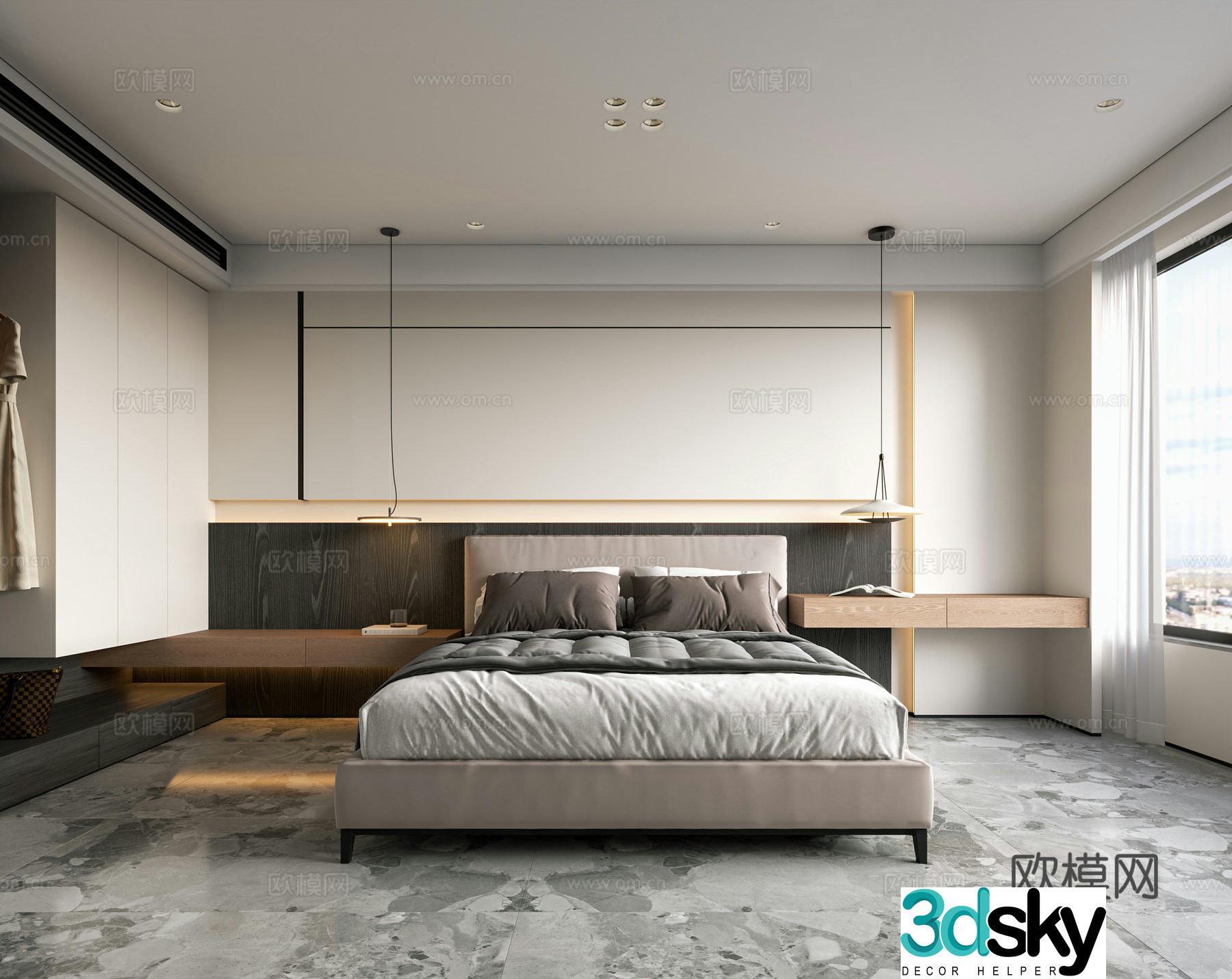 Modern bedroom Modern master light bedroom Bedroom bed Bedroom wardrobe bedside table combination Bedroom light 3d model