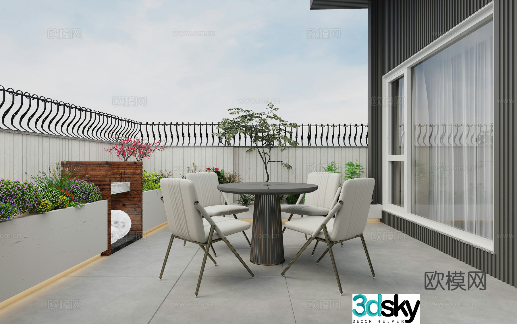 Modern minimalist terrace garden 3d model