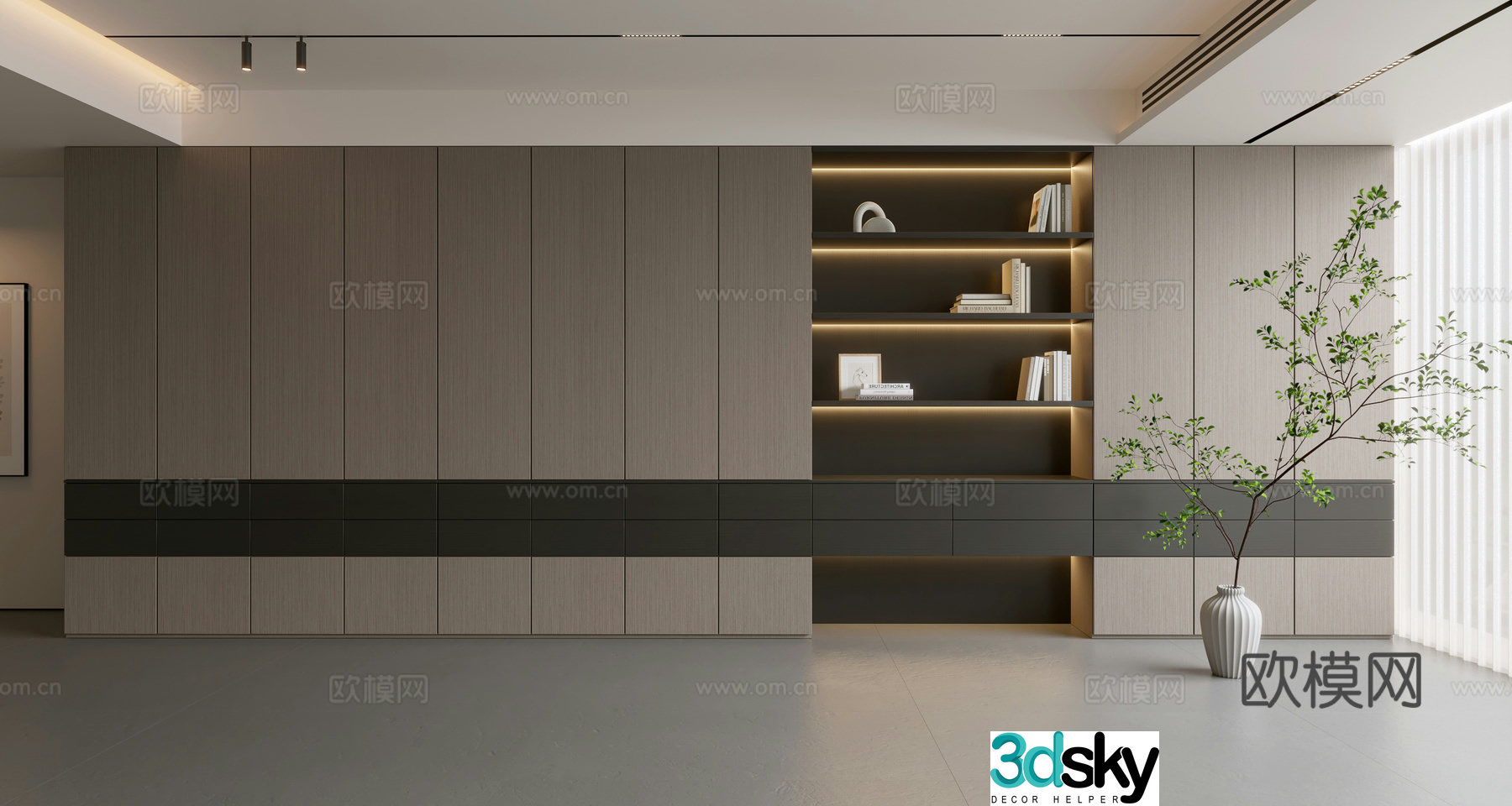 Modern simple sofa background wall modern ornament balcony cabinet living room cabinet wood veneer background wall 3d model
