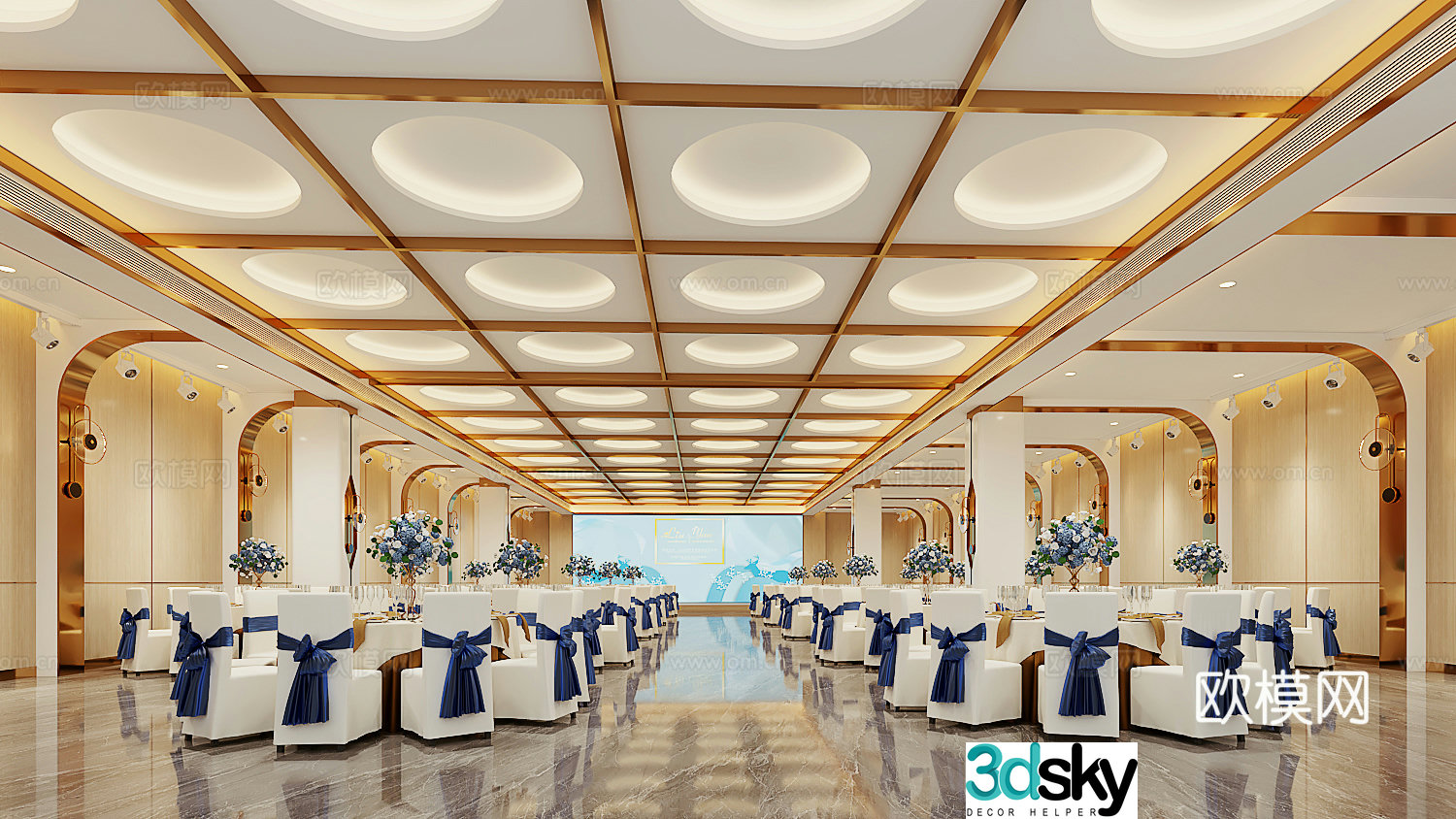 Hotel Banquet Hall 3D Model