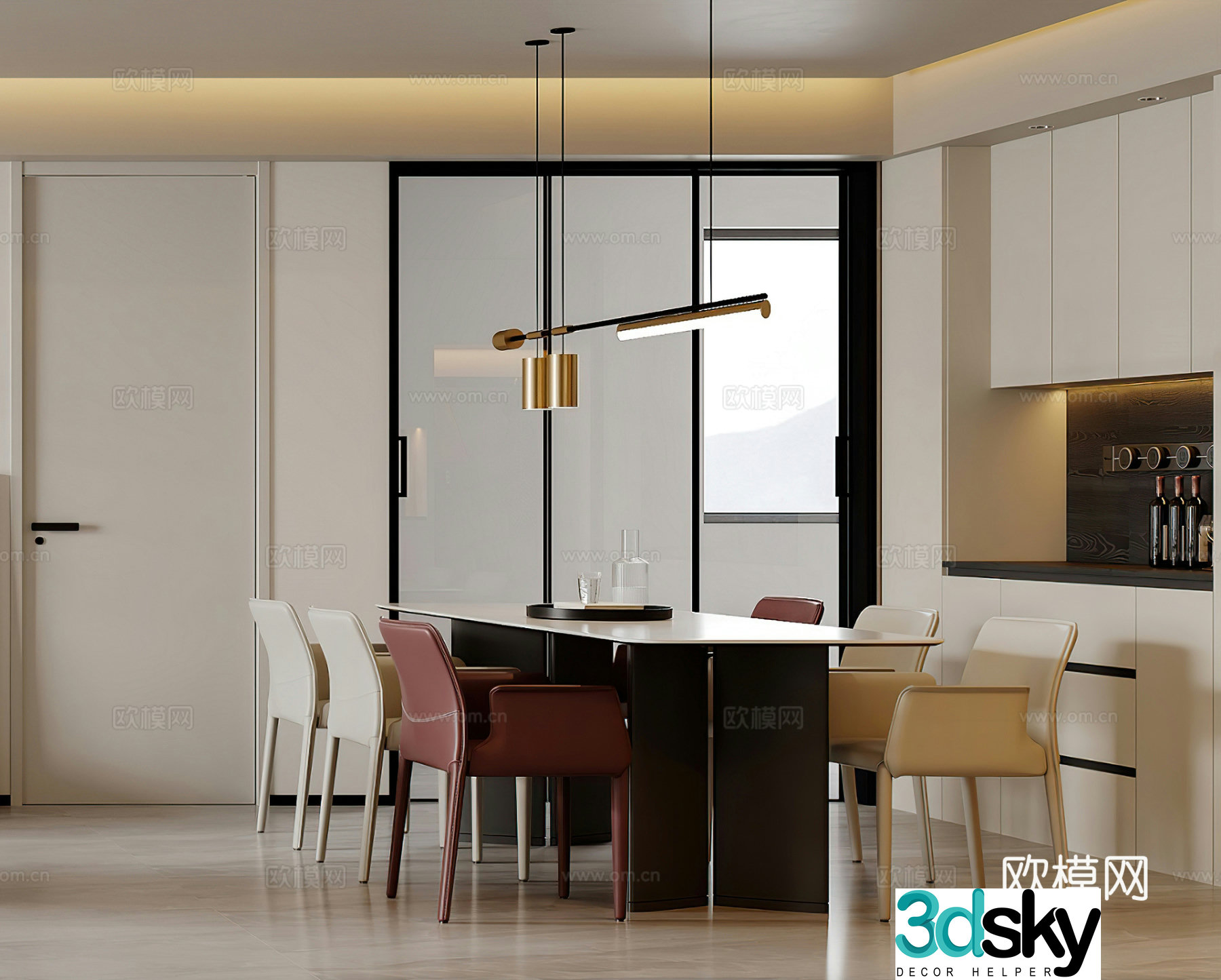 Modern restaurant Light luxury restaurant Wine cabinet Shoe cabinet Chandelier Dining table Modern living restaurant Shoe cabinet 3d model