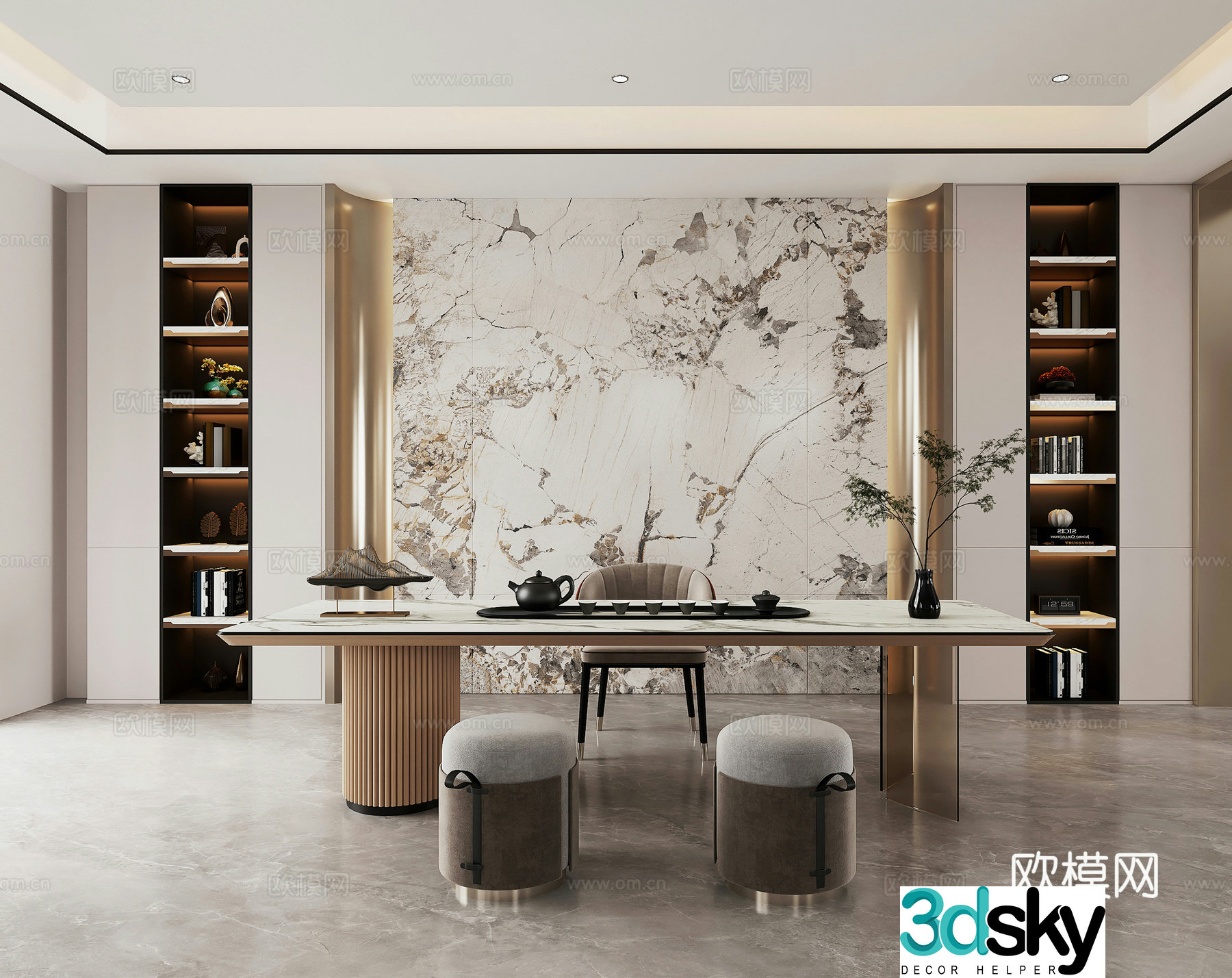 Modern light luxury study room 3D model