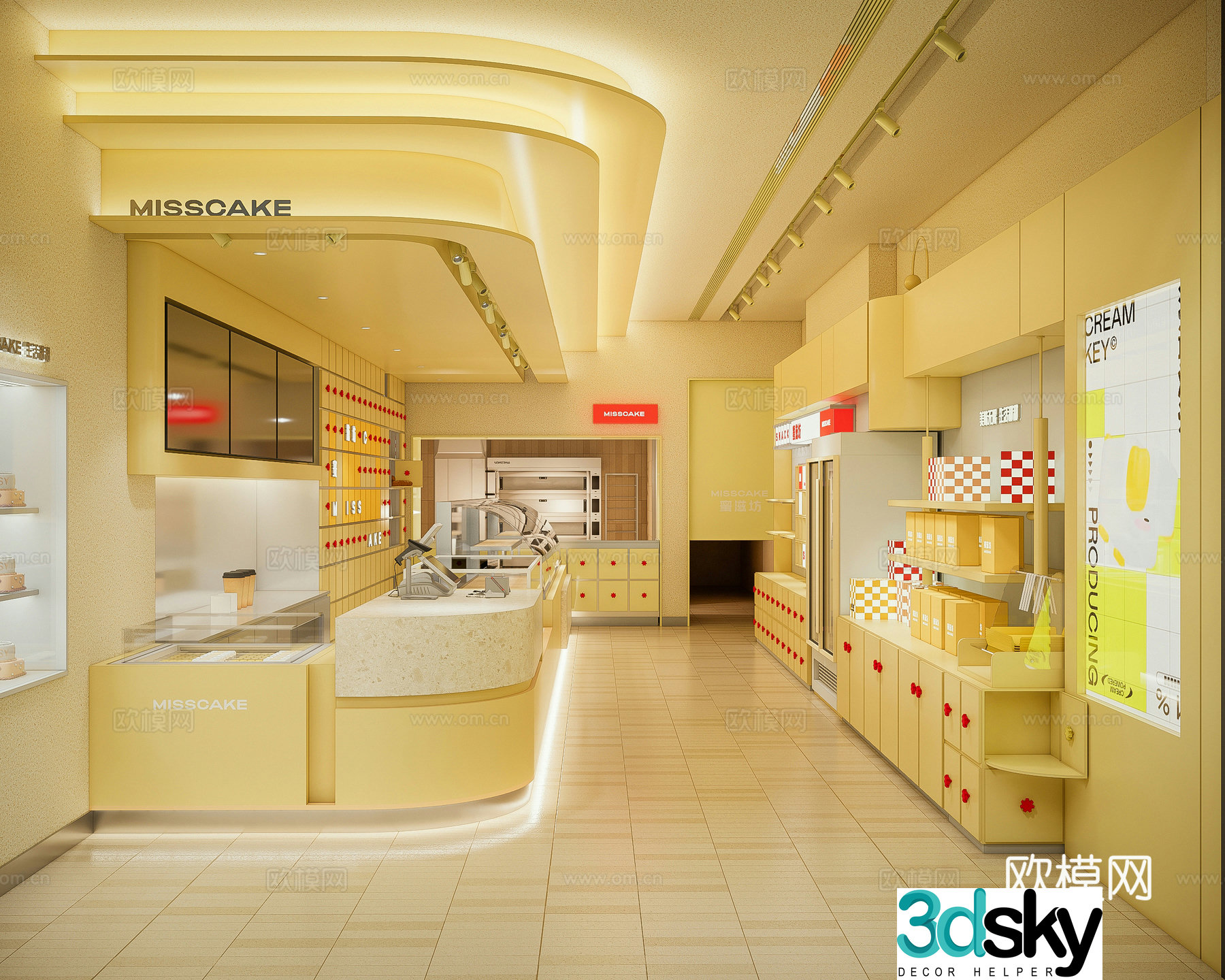 Modern creamy bakery dessert shop cake shop cafe 3d model