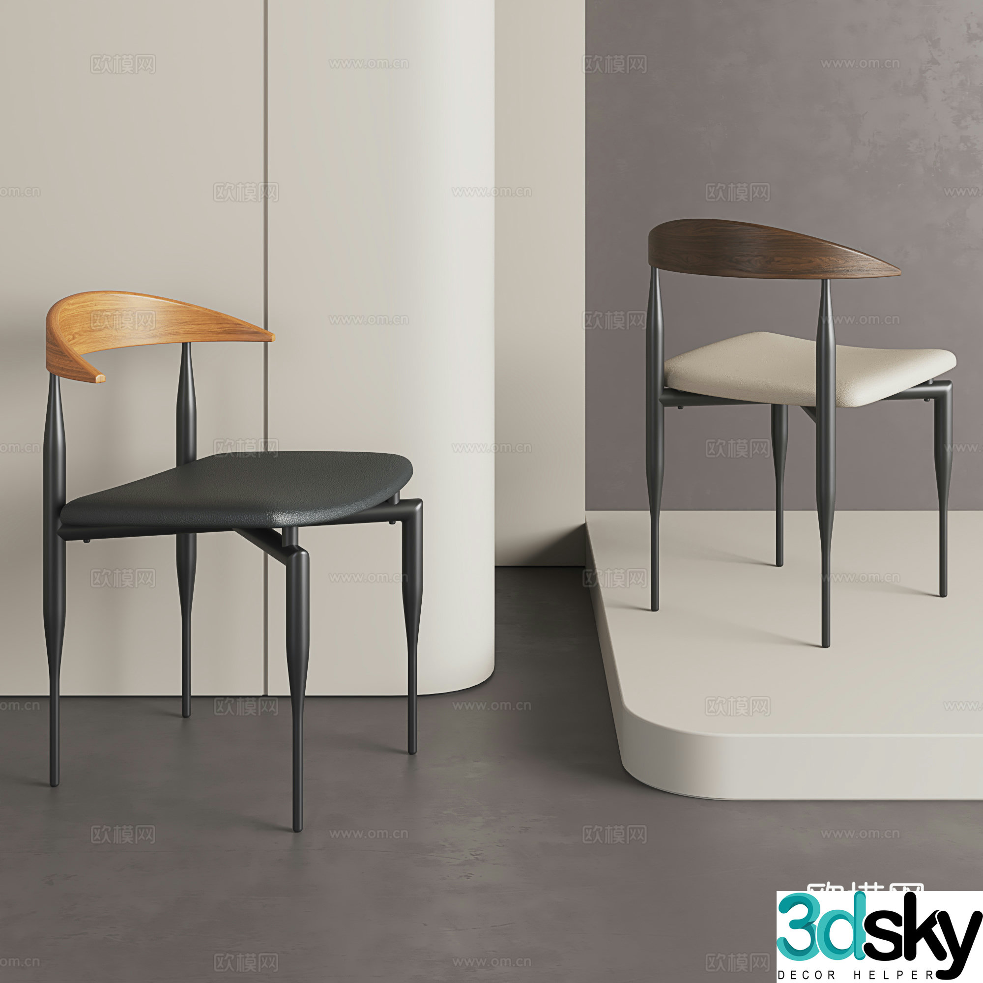 Retro desk and chair medieval dining chair armrest chair modern single chair stainless steel solid wood chair 3d model