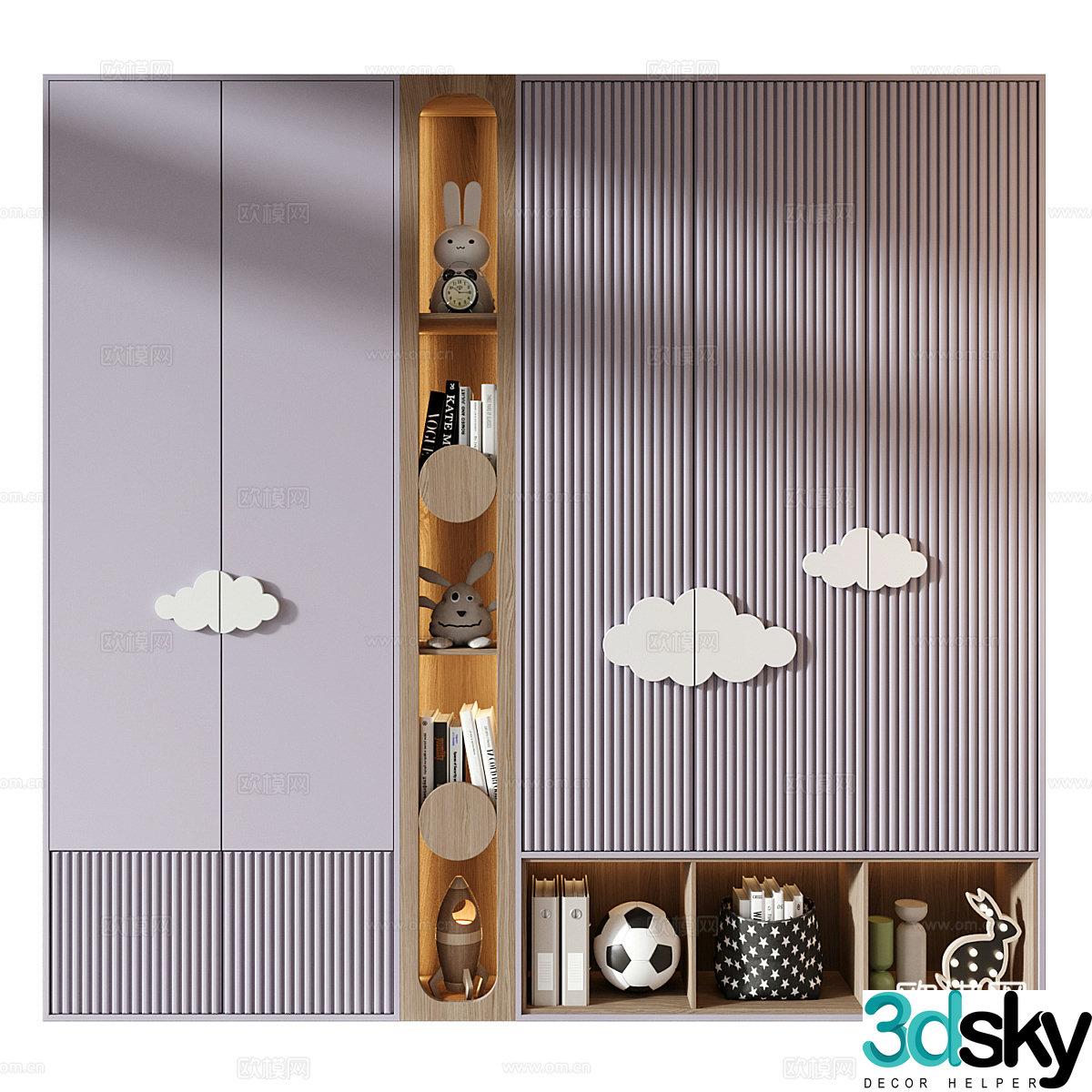 Modern creamy style children’s wardrobe 3d model