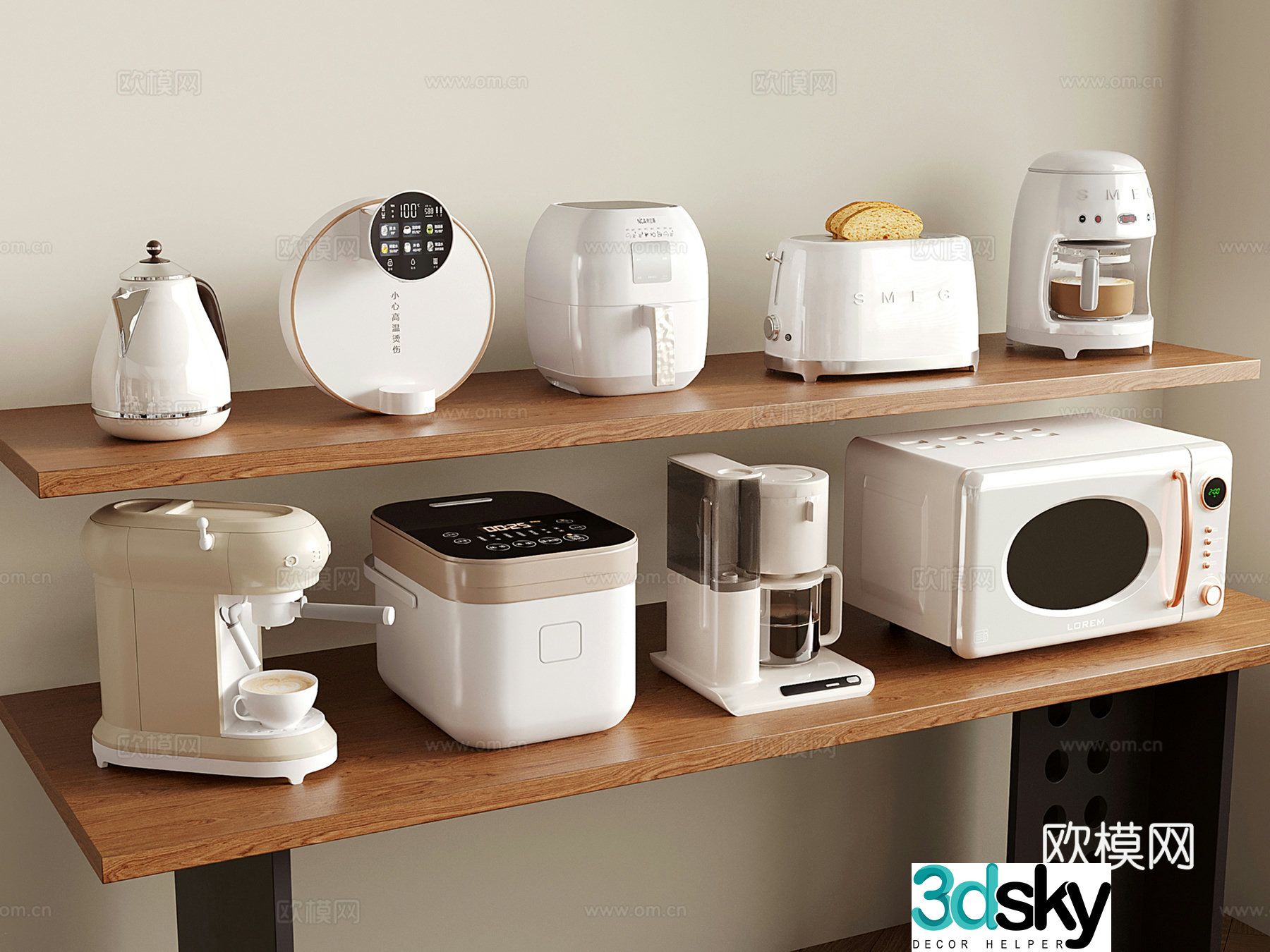 Modern kitchen appliances small household appliances oven coffee machine rice cooker bread machine 3d model