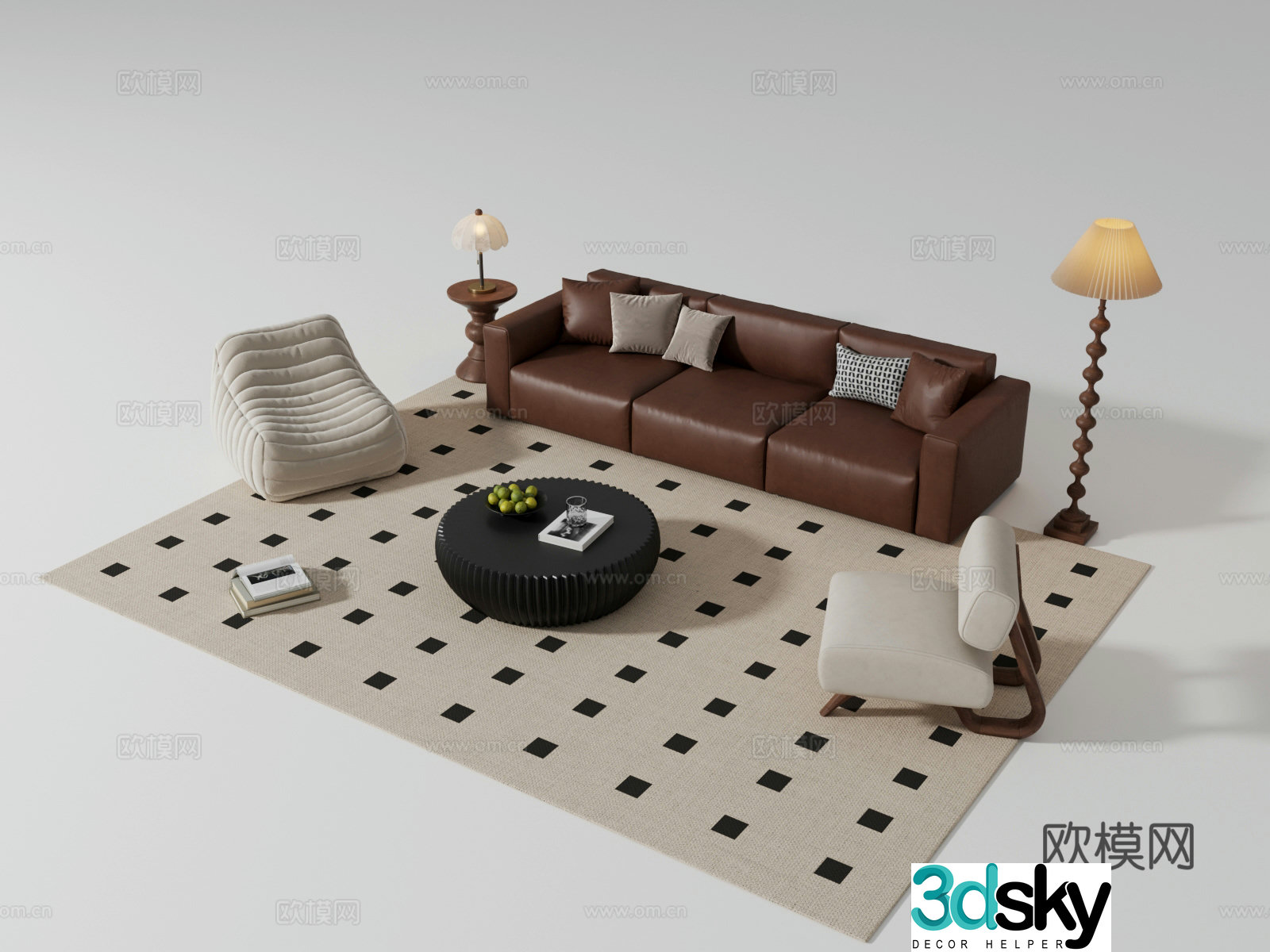 French medieval sofa coffee table combination 3D model
