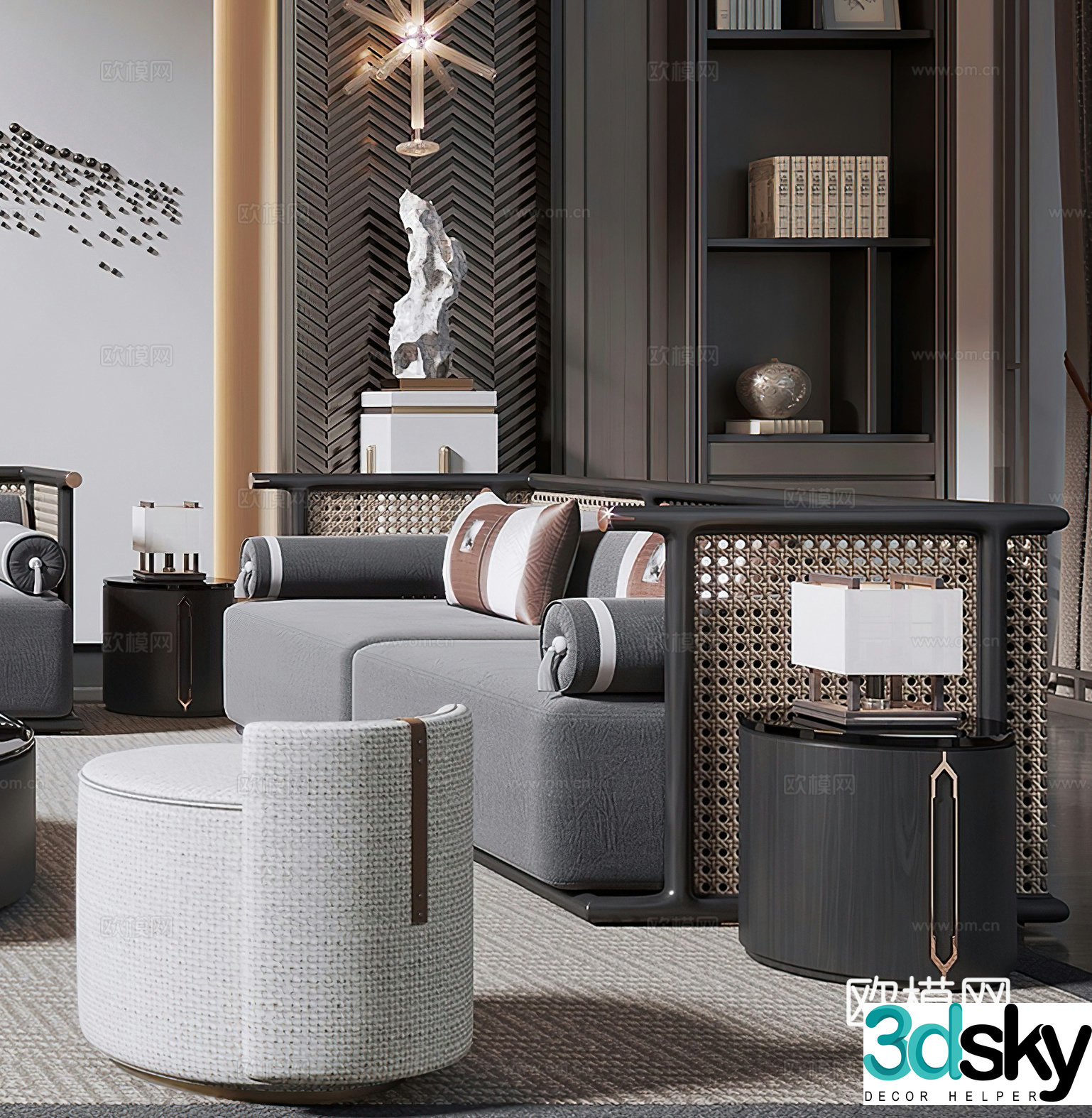 New Chinese sofa New Chinese casual chair Ornaments Decoration Double sofa Leisure sofa 3D model