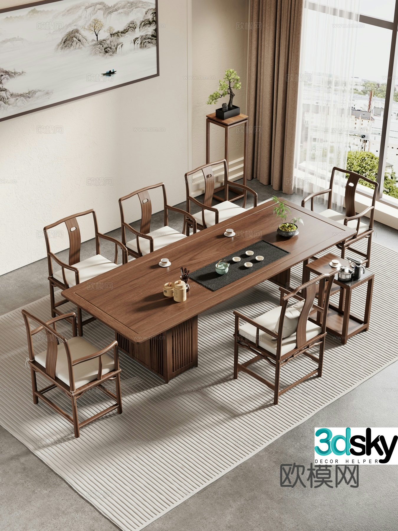 Creamy large plate table tea table and chair combination tea table tea table tea room tea table balcony tea table 3D model
