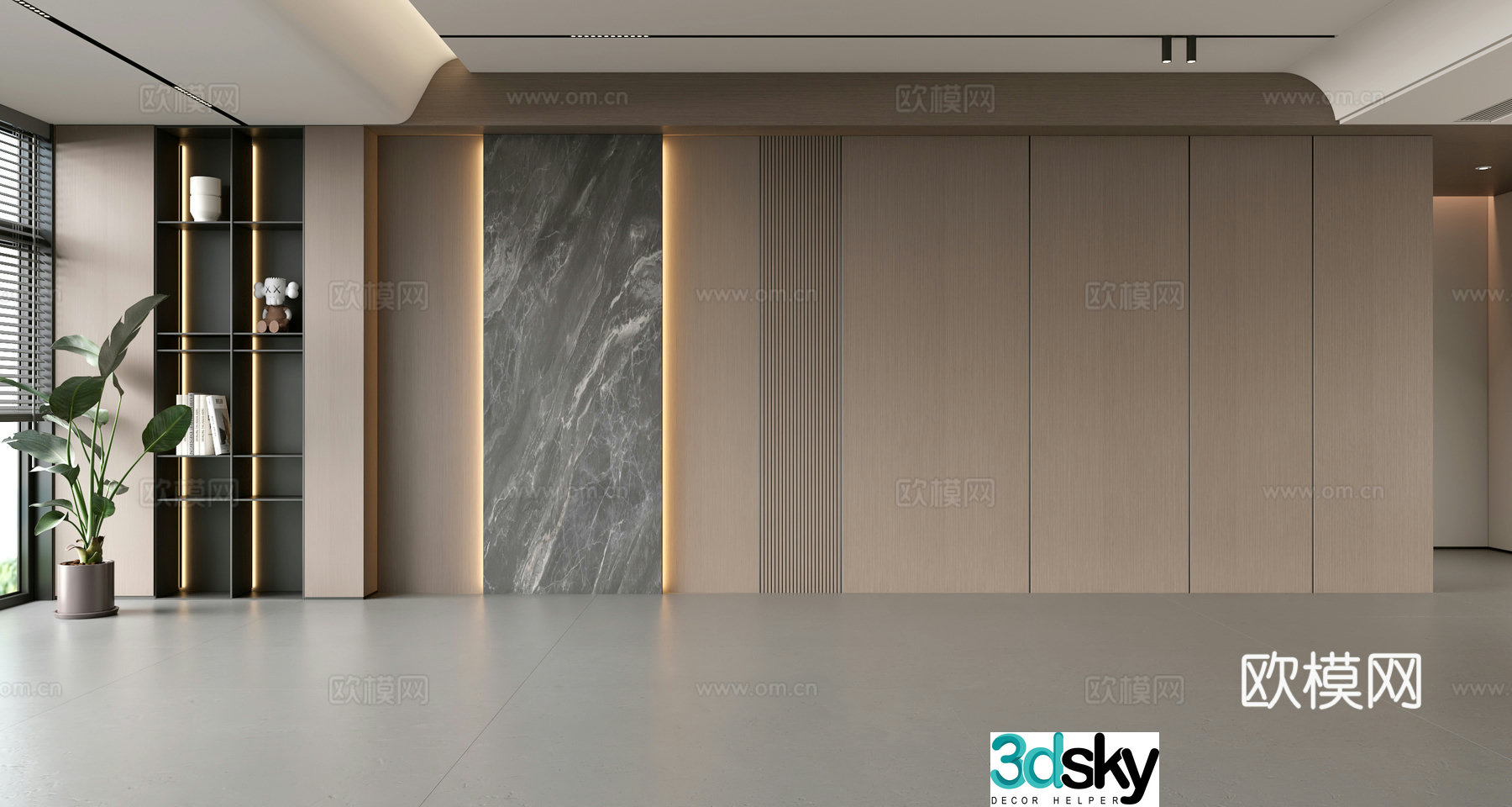 Modern simple sofa background wall modern ornament balcony cabinet living room cabinet wood veneer background wall 3d model