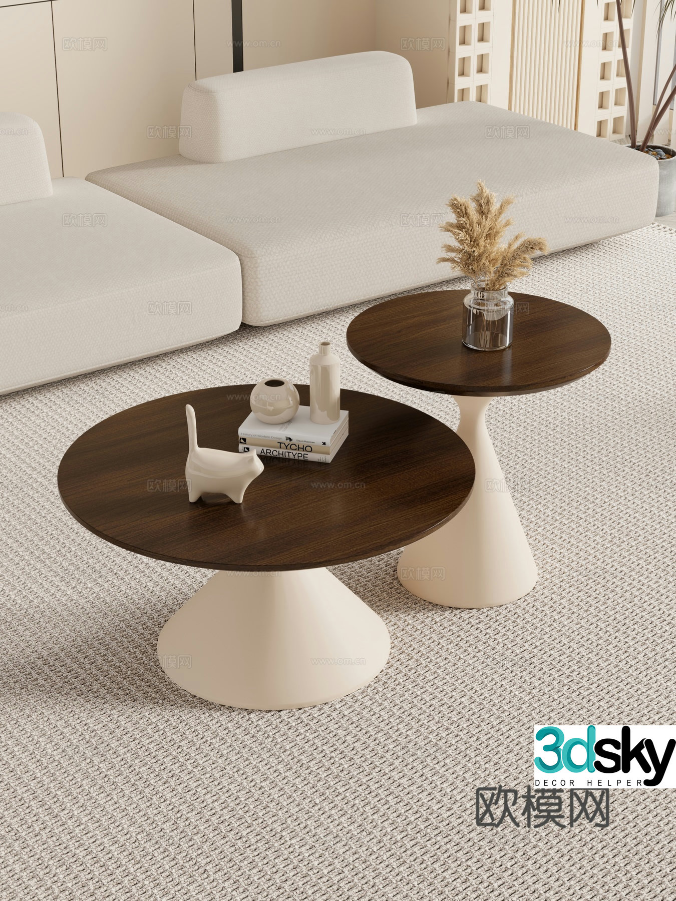 Creamy living room mother-child coffee table sofa coffee table combination decoration 3d model